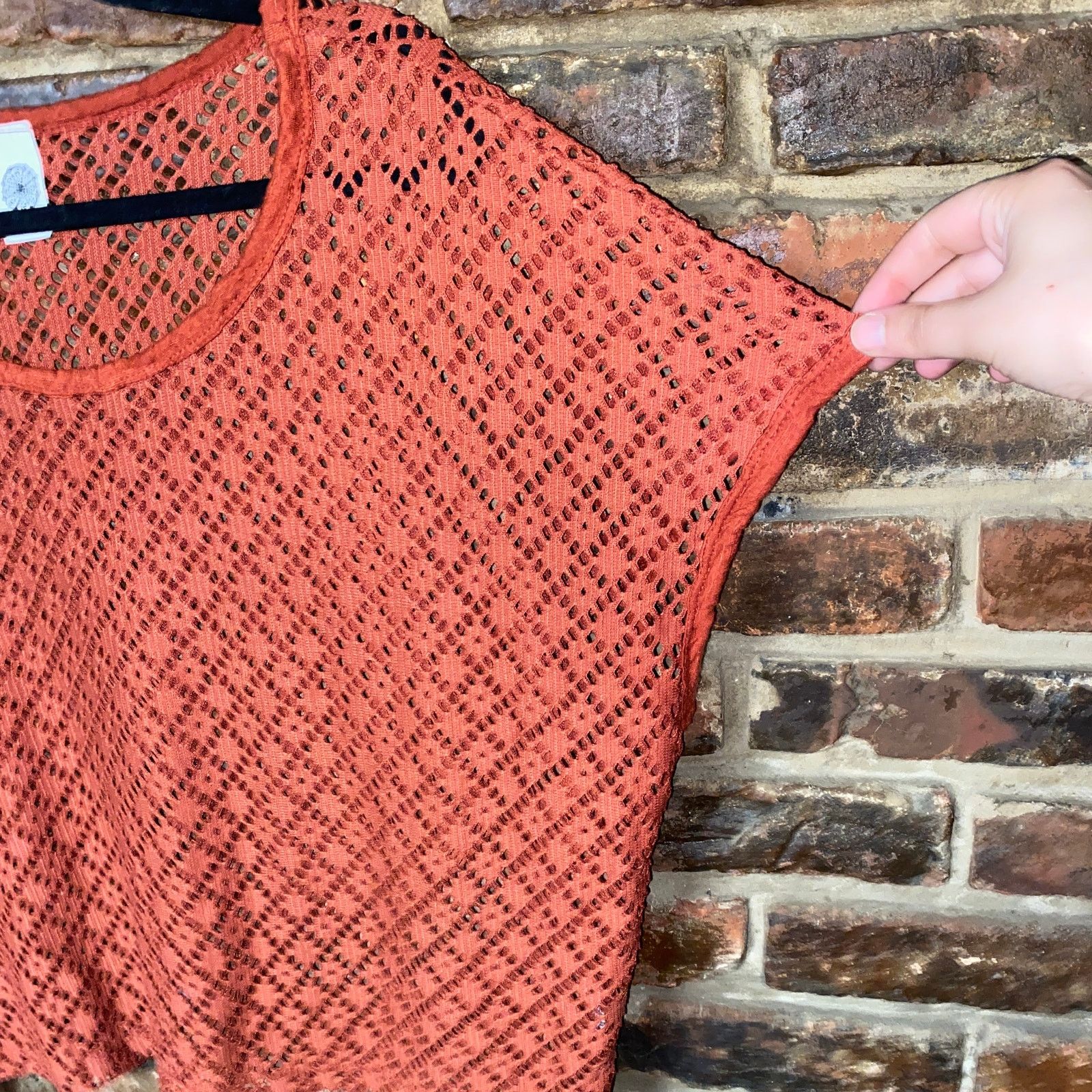 Other Twinkle Rust Red Short Sleeve Crochet Lace Blouse Medium Size M / US 6-8 / IT 42-44 - 2 Thumbnail