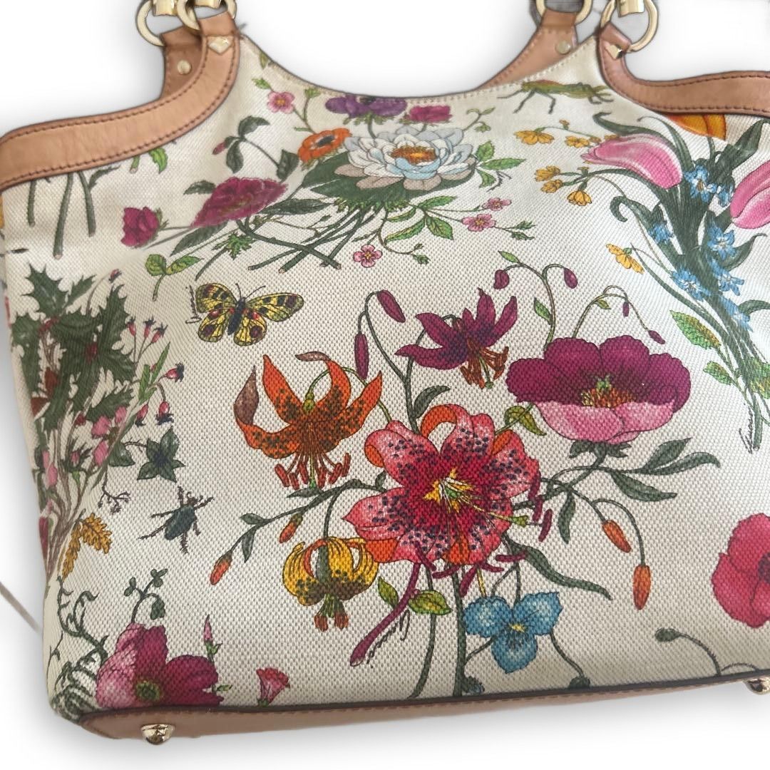 Gucci Gucci - Flora Floral Bamboo Tote Preloved Size ONE SIZE - 4 Thumbnail