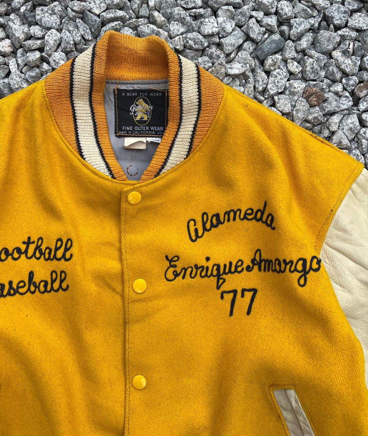 Golden Bear × Vintage 🔥RARE🔥 Golden Bear Leather Sleeve Varsity Jacket Made In Usa Size US L / EU 52-54 / 3 - 7 Thumbnail