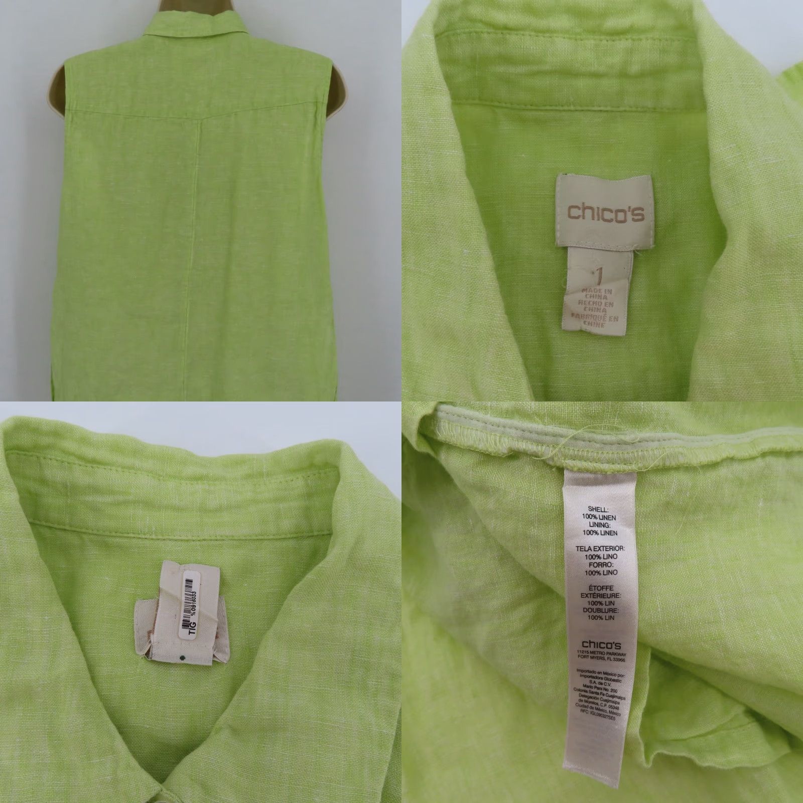 Vintage Chicos Blouse Shirt Sleeveless Collared Button Green Linen Women M Medium Vintage No Size M / US 6-8 / IT 42-44 - 8 Thumbnail