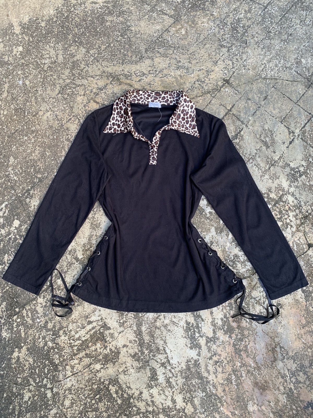 If Six Was Nine × Japanese Brand × Le Grande Bleu (L.G.B.) y2k Adupe Leopard Collar Lace Side Longsleeve Polo Top Size M / US 6-8 / IT 42-44 - 1 Thumbnail