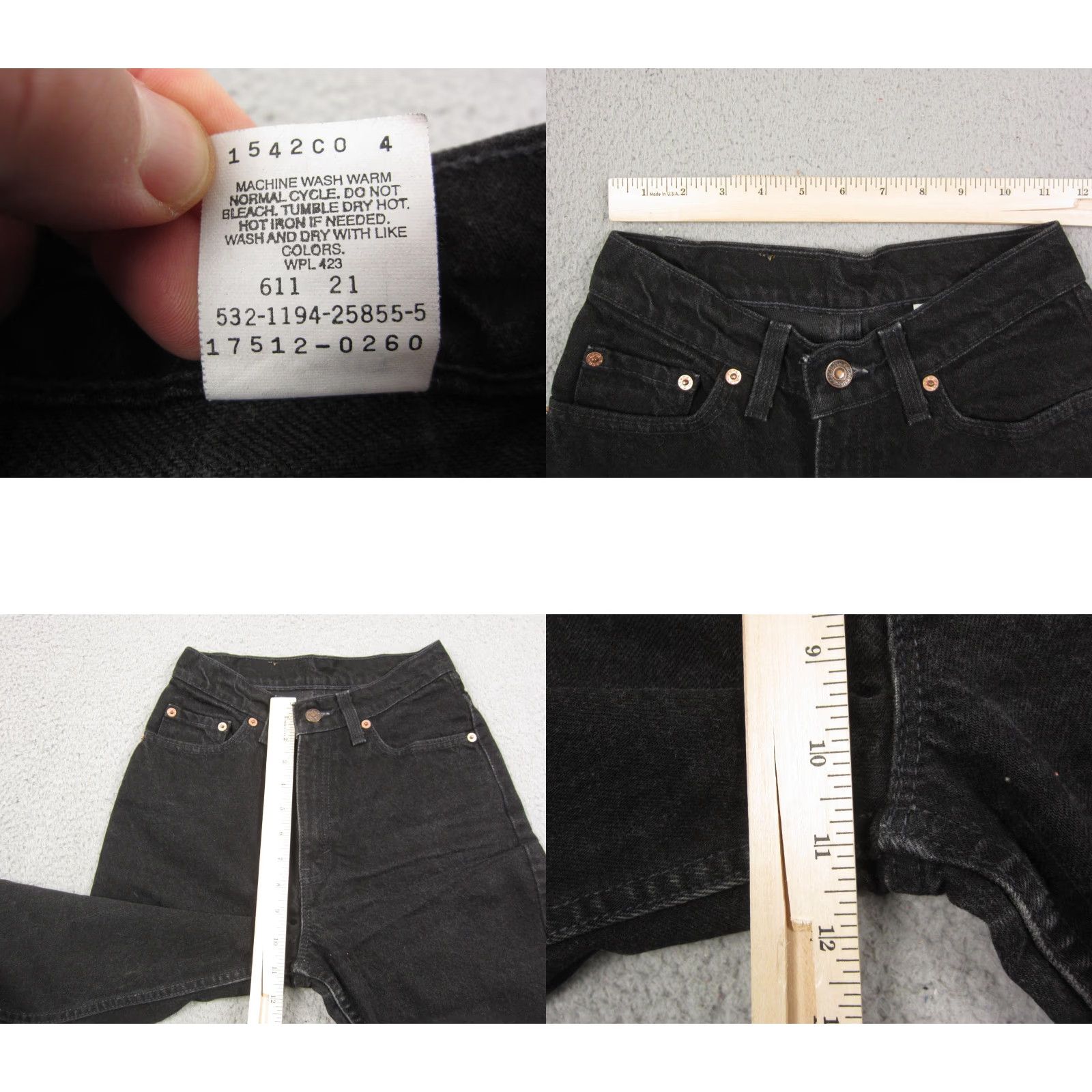 Levi's VINTAGE Levi's 512 Jeans Womens 5 Med Black Slim Fit Tapered Made in USA 90s Jeans Womens Slim Black 90s Levi's 512 Size 27" / US 4 / IT 40 - 9 Thumbnail