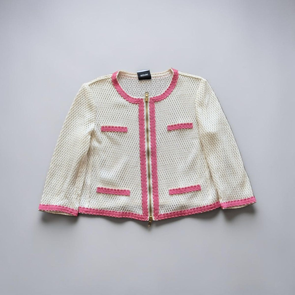 Moschino Vintage Moschino Crochet Mesh Cardigan Pink Braid Trim Size XL / US 12-14 / IT 48-50 - 2 Thumbnail