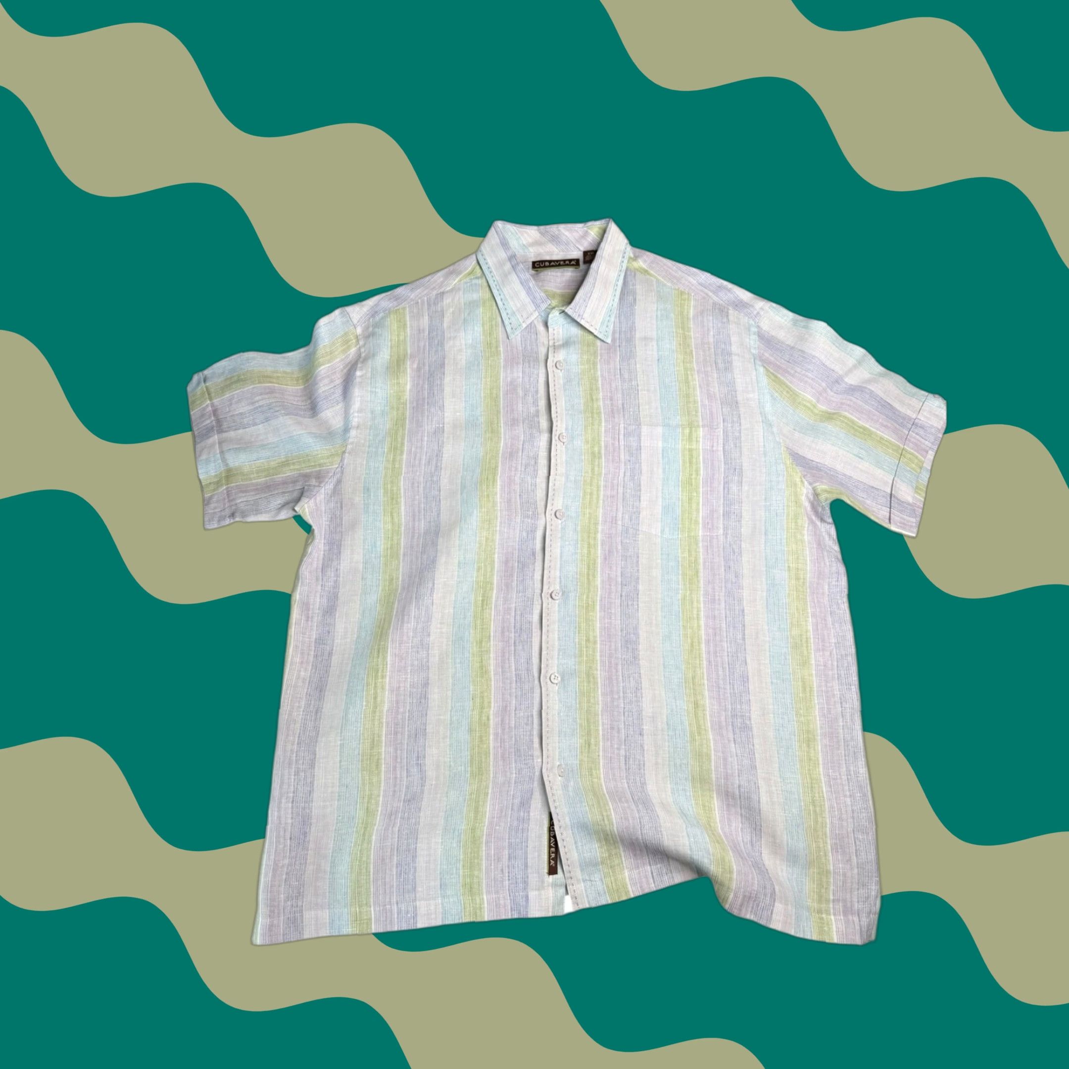 Cubavera VINTAGE Cubavera XXL Mens Linen Short Sleeve Button-Down Striped Casual Shirt Size US XXL / EU 58 / 5 - 1 Thumbnail