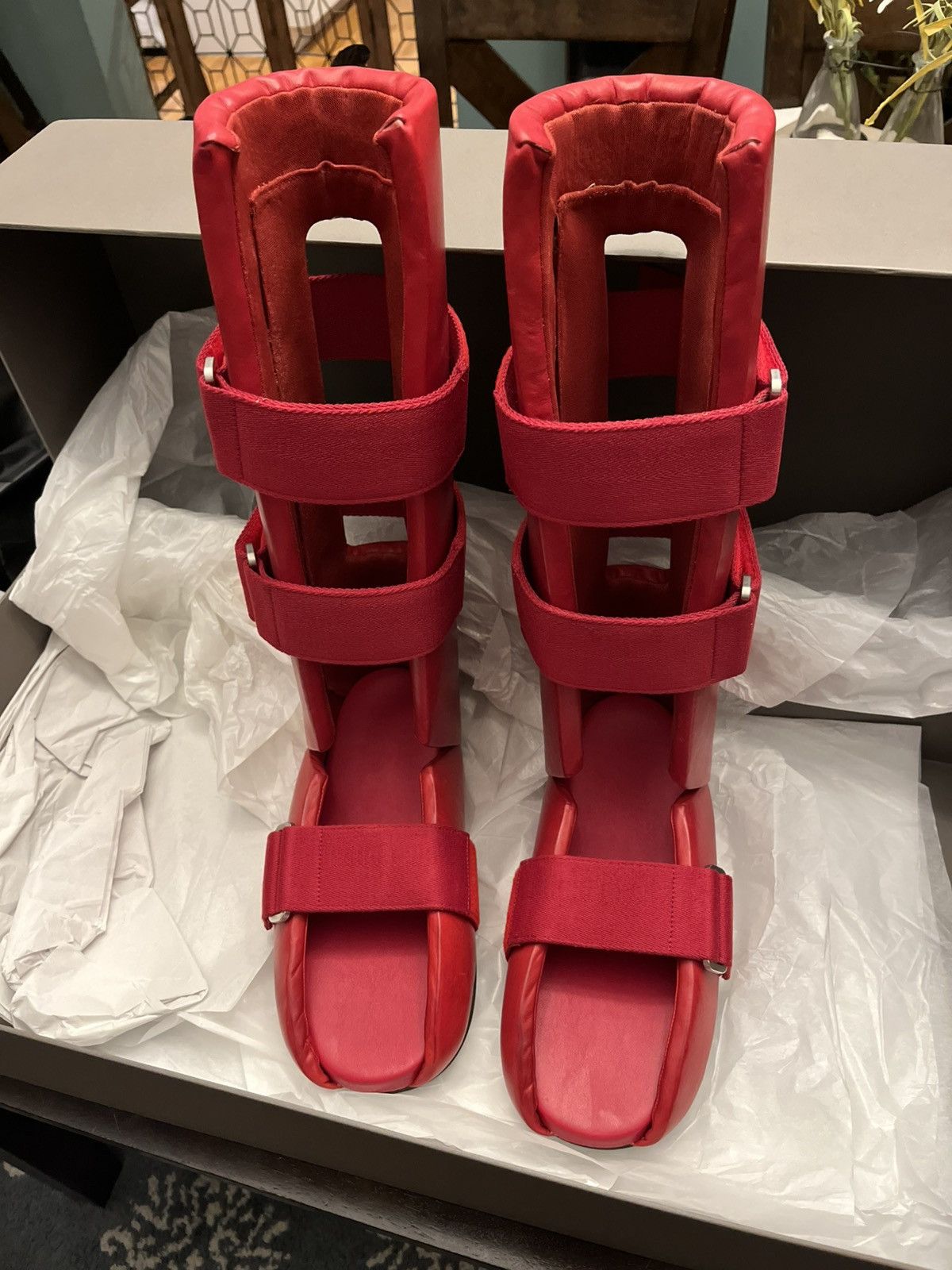 Rick Owens *SAMPLE* Rick Owens Red Leather Splint Sandal Size US 12 / EU 45 - 2 Thumbnail