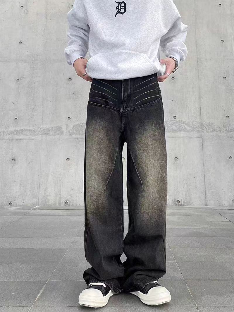 Japanese Brand × Jean Street hiphop retro grunge topstitch wide leg jeans Size US 34 / EU 50 - 3 Thumbnail