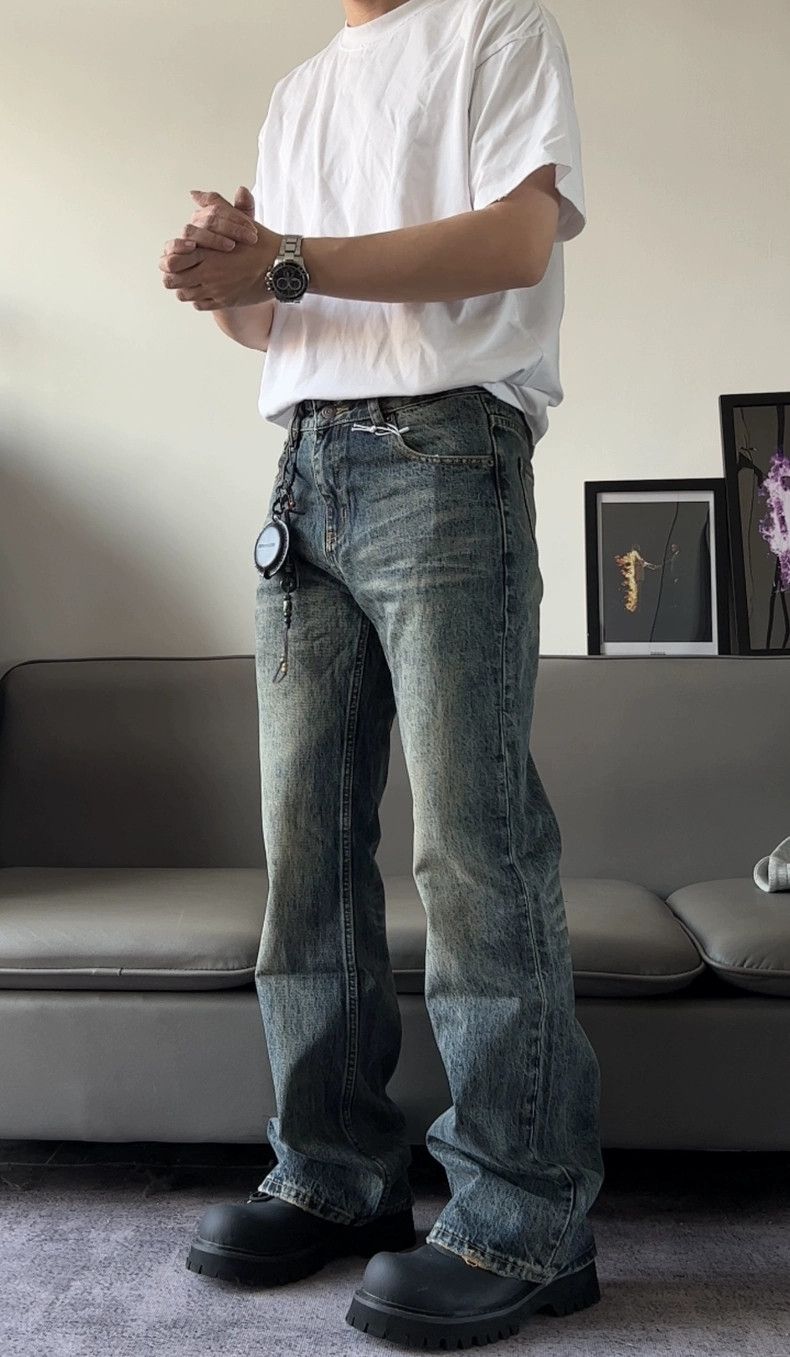 grunge bootcut flared faded damaged jeans