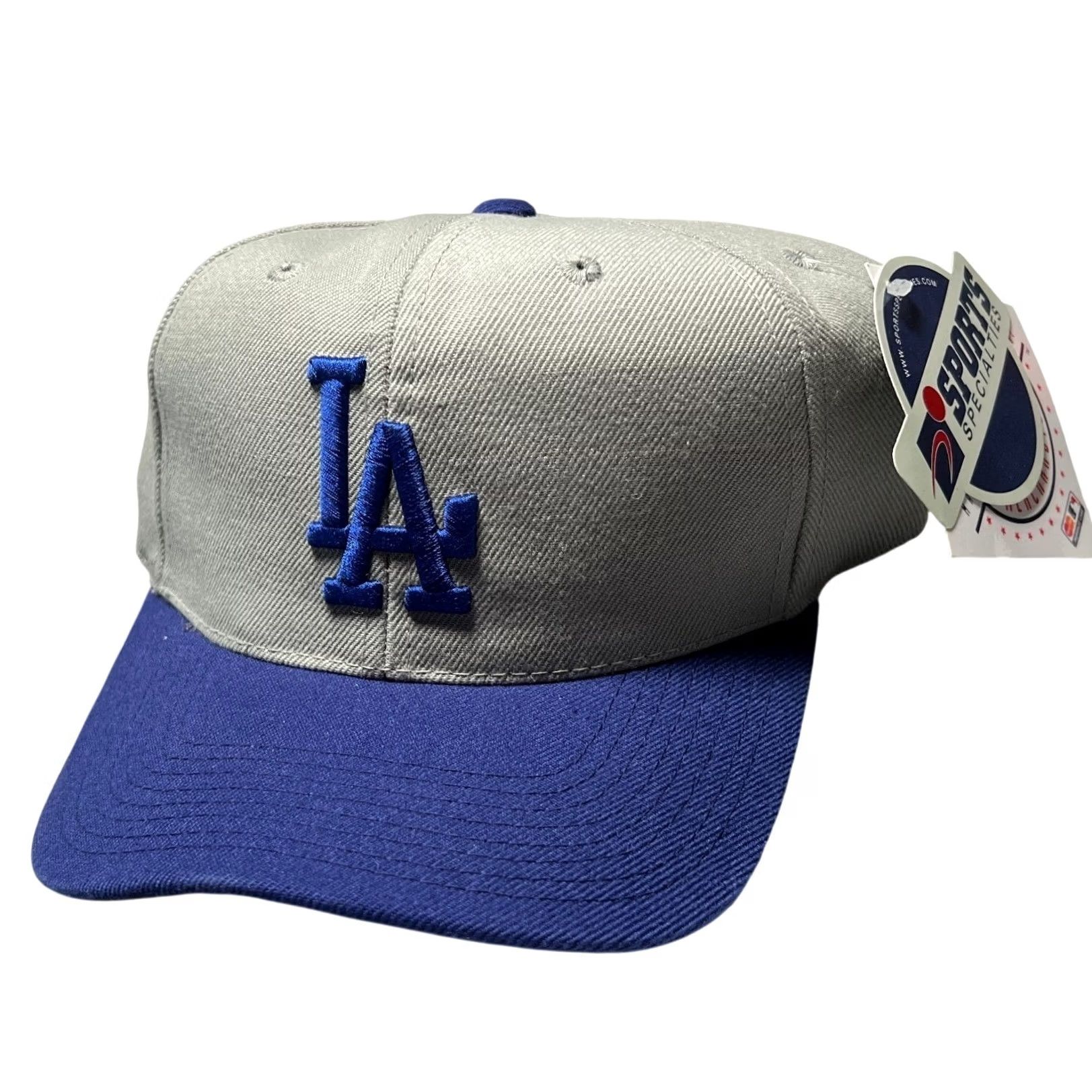 Sports Specialties VINTAGE Sports Specialties LA Dodgers Hat Men OSFA Gray Blue MLB National League Logo Two-Tone Flat Brim Baseball Cap Stretch Fit Size ONE SIZE - 2 Thumbnail
