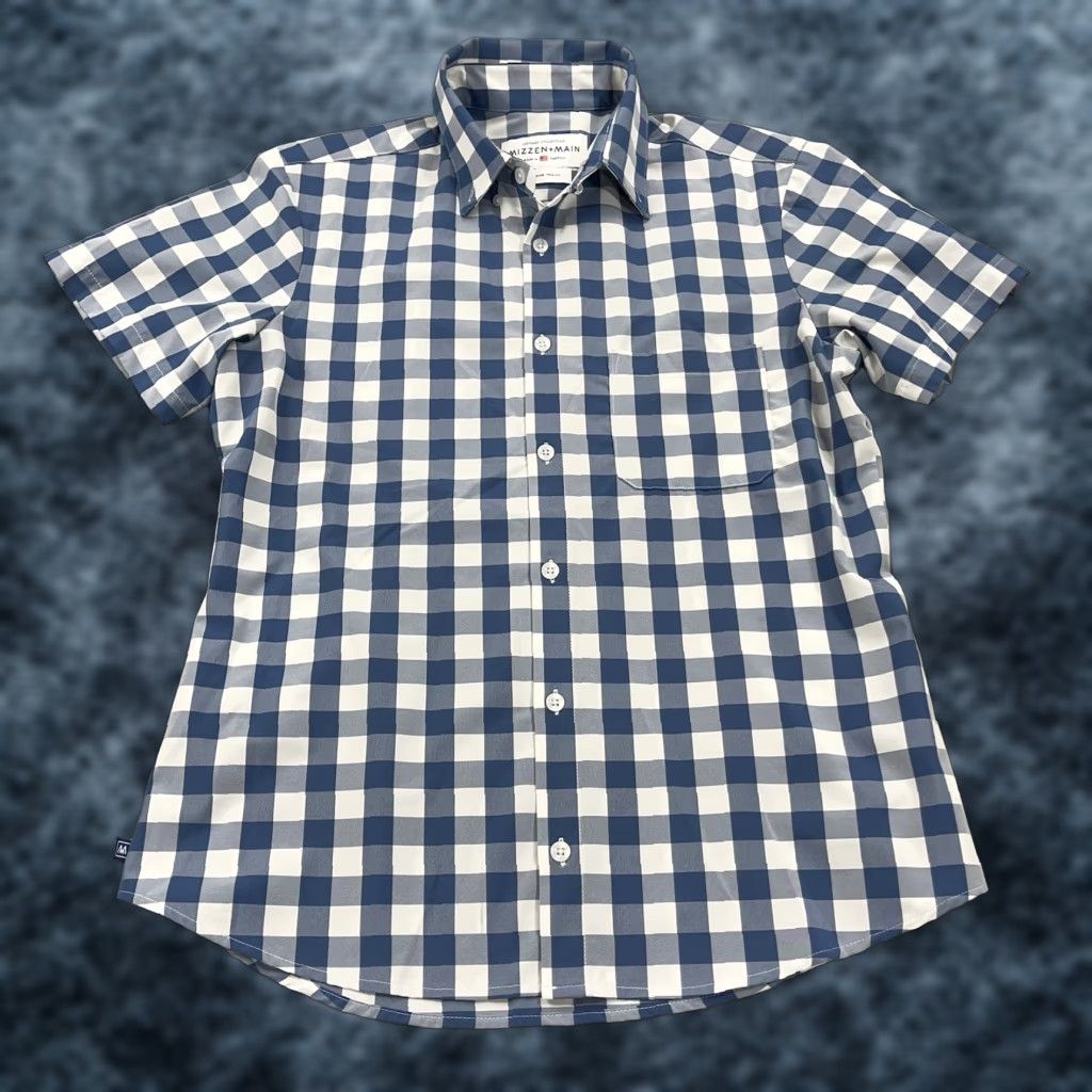 Mizzen+Main Mizzen+Main Shirt Mens M Trim Blue Check Short Sleeve Button-Up Casual Slim Performance Stretch Size US M / EU 48-50 / 2 - 1 Thumbnail