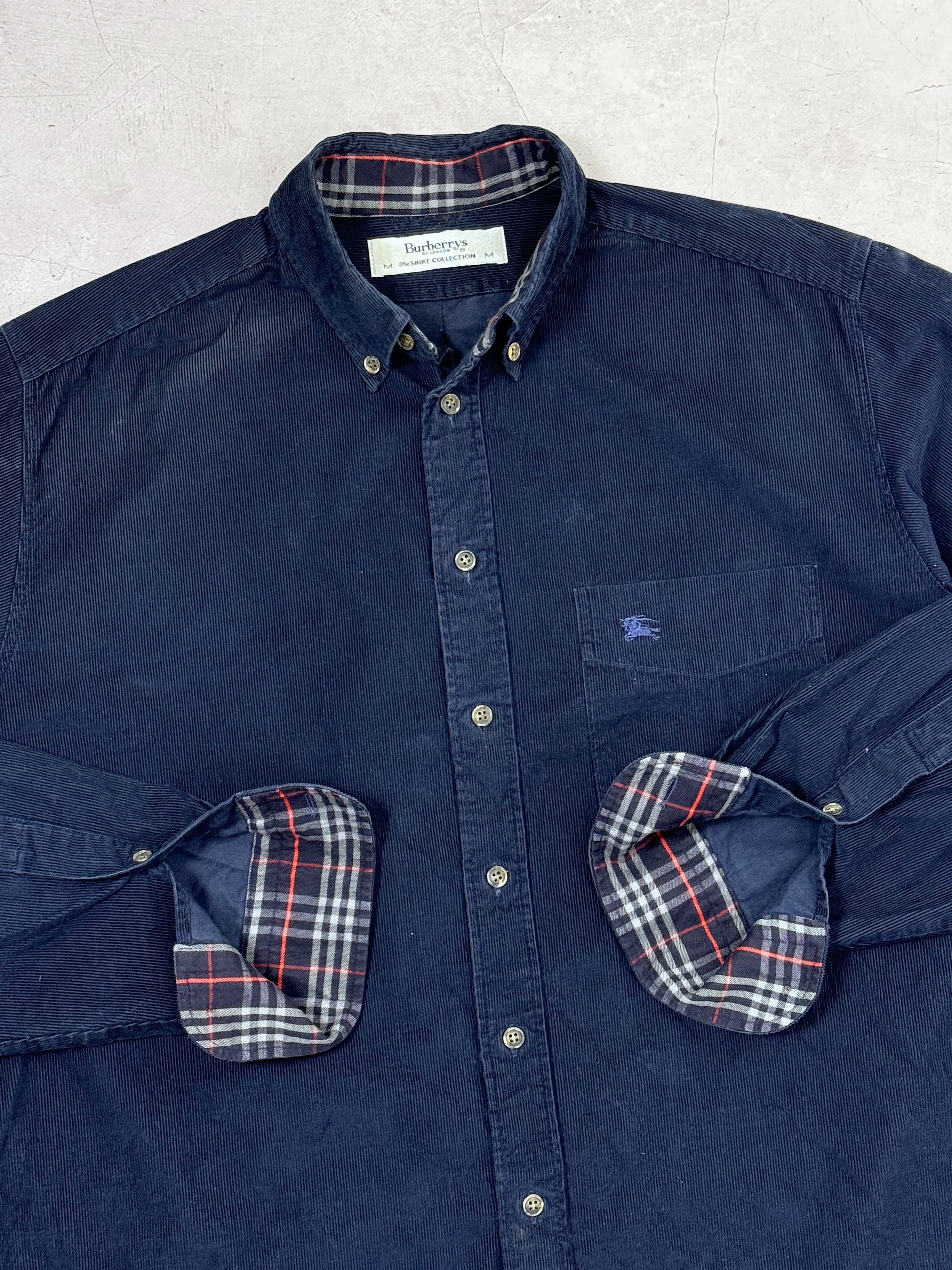 Burberry × Vintage Burberrys Corduroy Shirt Dark Blue & Nova Check Cuffs Size US L / EU 52-54 / 3 - 2 Thumbnail