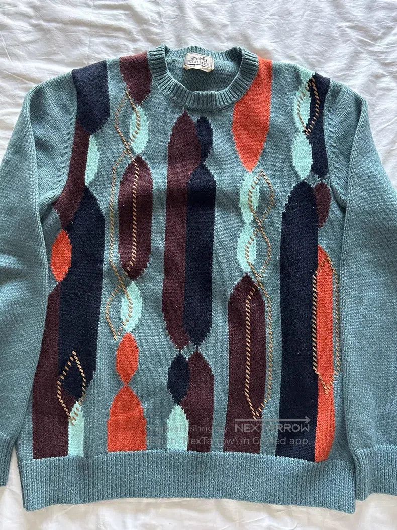 Hermes Hermes Men's Sweater, Cashmere with Leather Weaving Decora Size US L / EU 52-54 / 3 - 2 Thumbnail