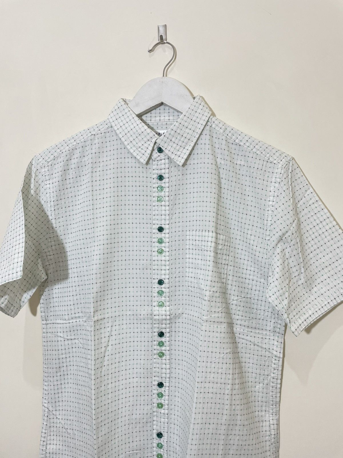 Balenciaga 2000s Japan White Micro Check Short Sleeve Button Up Shirt Size US M / EU 48-50 / 2 - 2 Thumbnail