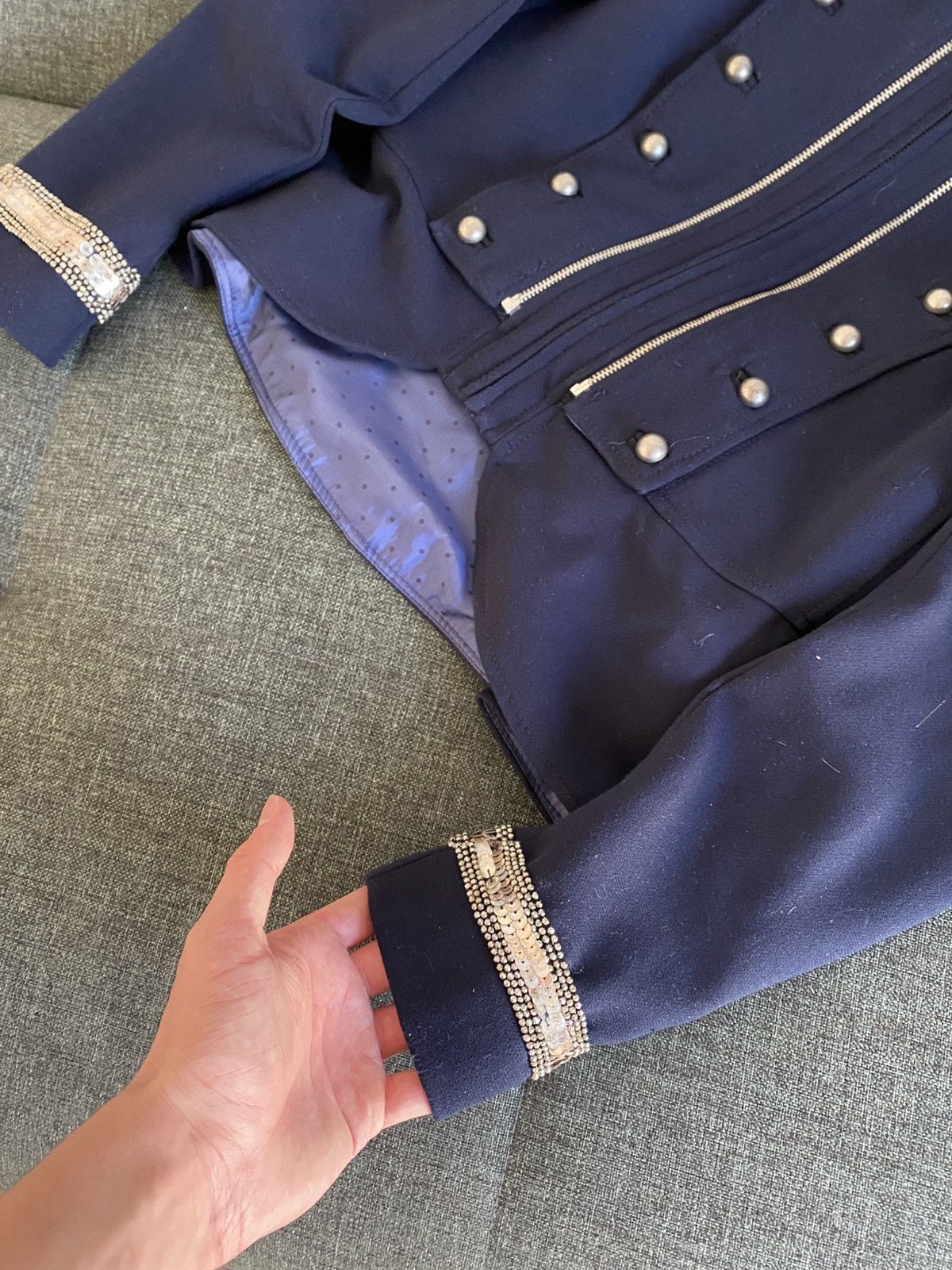 Japanese Brand Vintage Napoleon Jacket Military Rhinestones Y2K Zipper Size M / US 6-8 / IT 42-44 - 4 Thumbnail