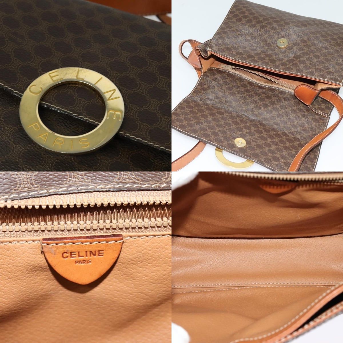 Celine CELINE Macadam Canvas Circle Shoulder Bag Pvc Leather Brown Size ONE SIZE - 11 Thumbnail