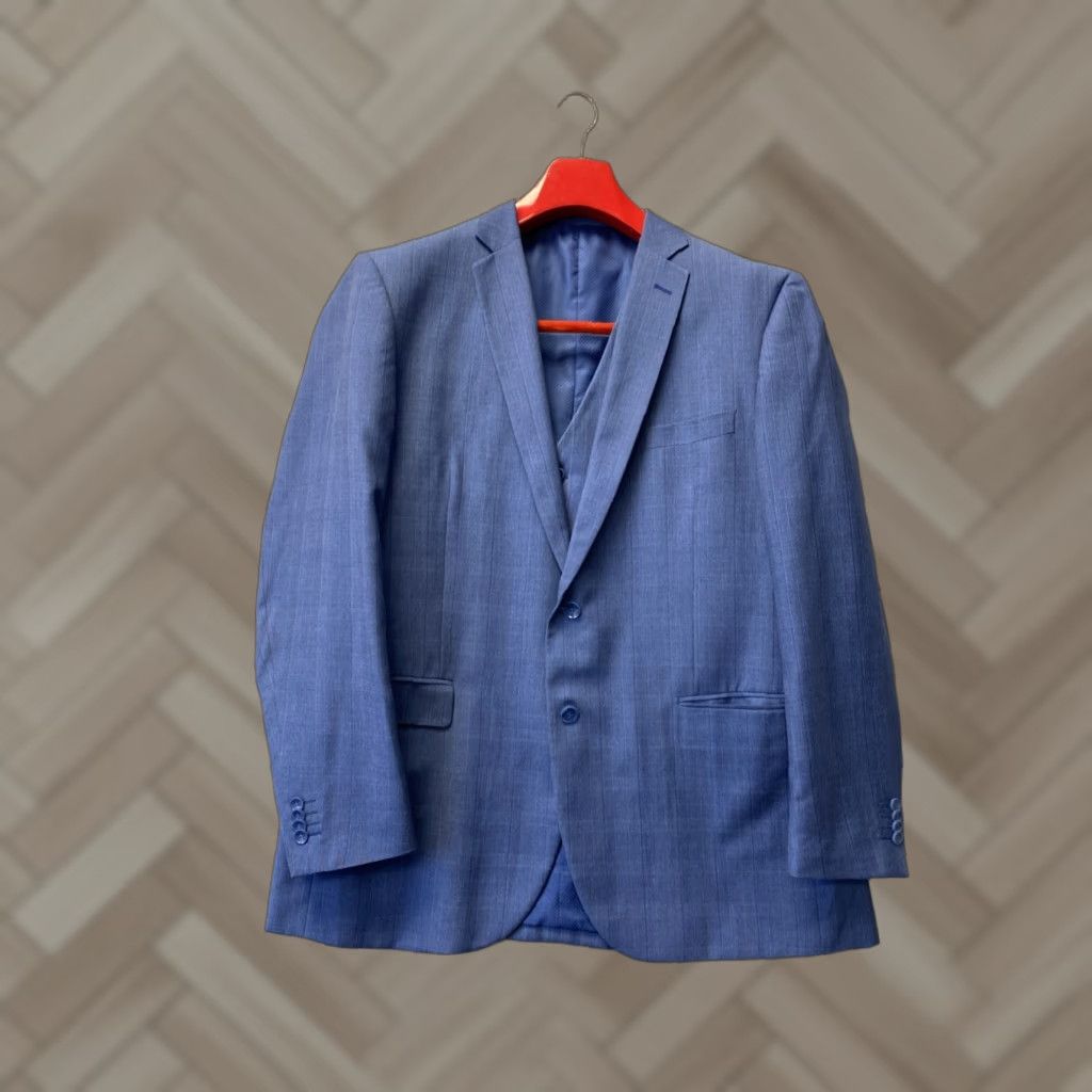 Vintage Bocaccio Uomo 50L 3 Piece Suit Blue Glenn Plaid Pants 44x39 2 Button /0647 Size 50R - 1 Thumbnail