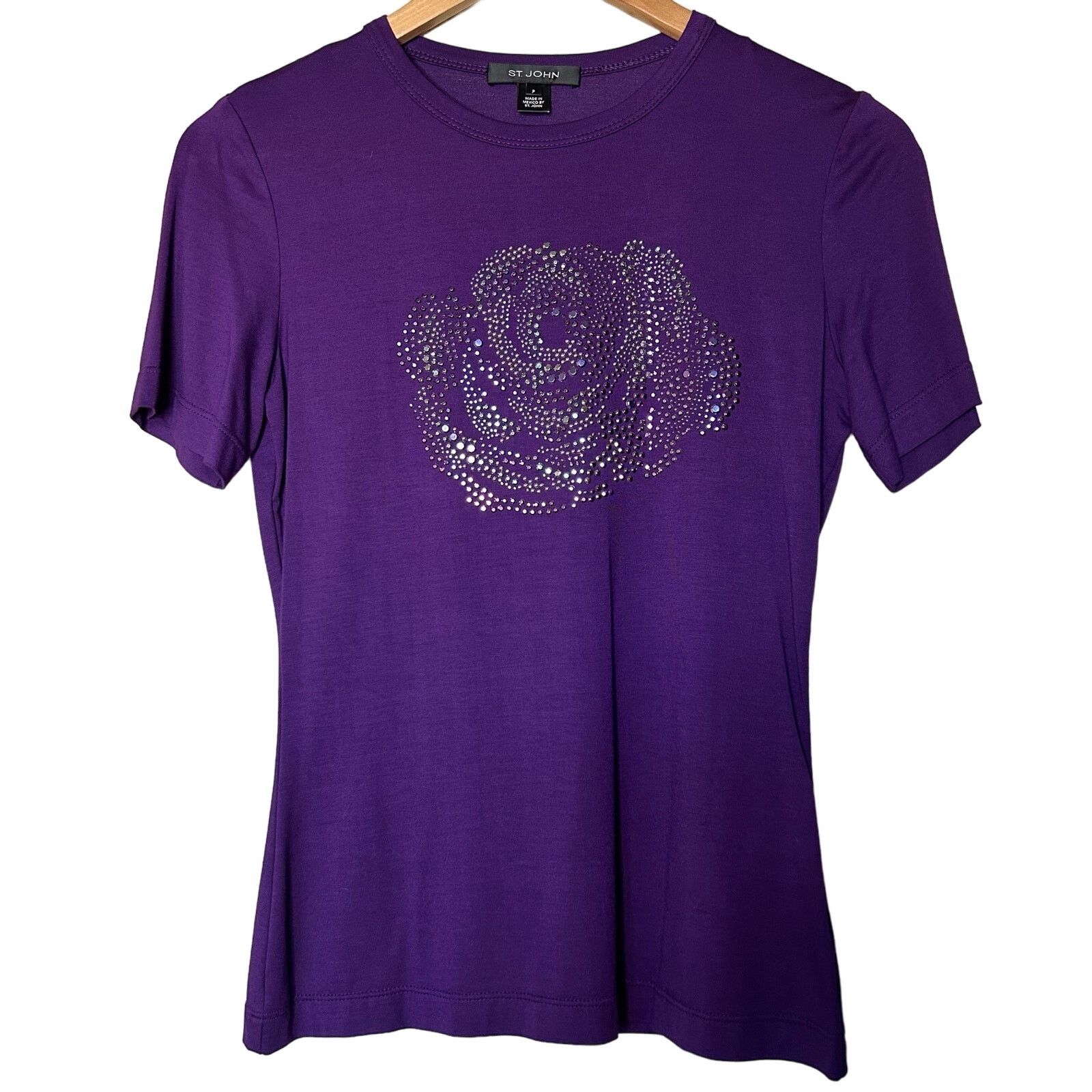 St. John St John T Shirt Purple Floral Viscose Spandex Size S Size S / US 4 / IT 40 - 1 Thumbnail