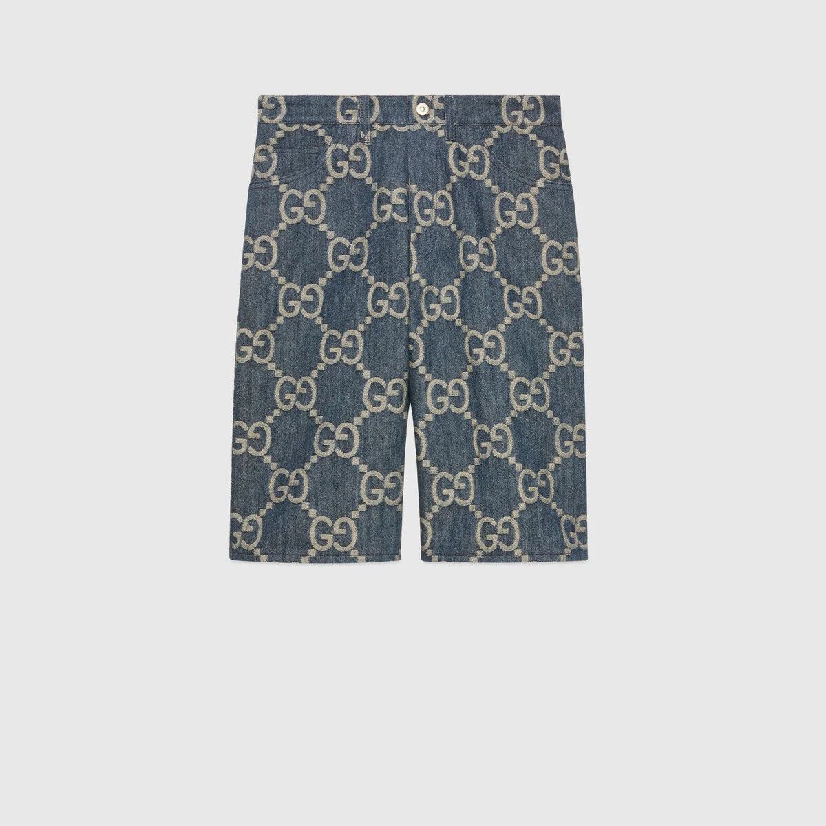 Gucci o1s1wg110125 Jumbo GG Denim Shorts in Indigo/Beige Size US 32 / EU 48 - 1 Thumbnail