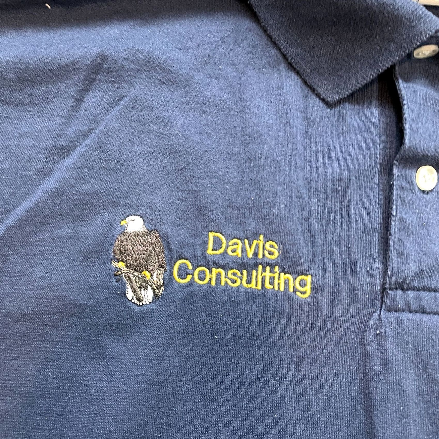Jerzees VINTAGE Jerzees Polo Shirt Mens XL Blue collared Davis Consulting Logo Golf Rugby Adult Size US XL / EU 56 / 4 - 3 Thumbnail