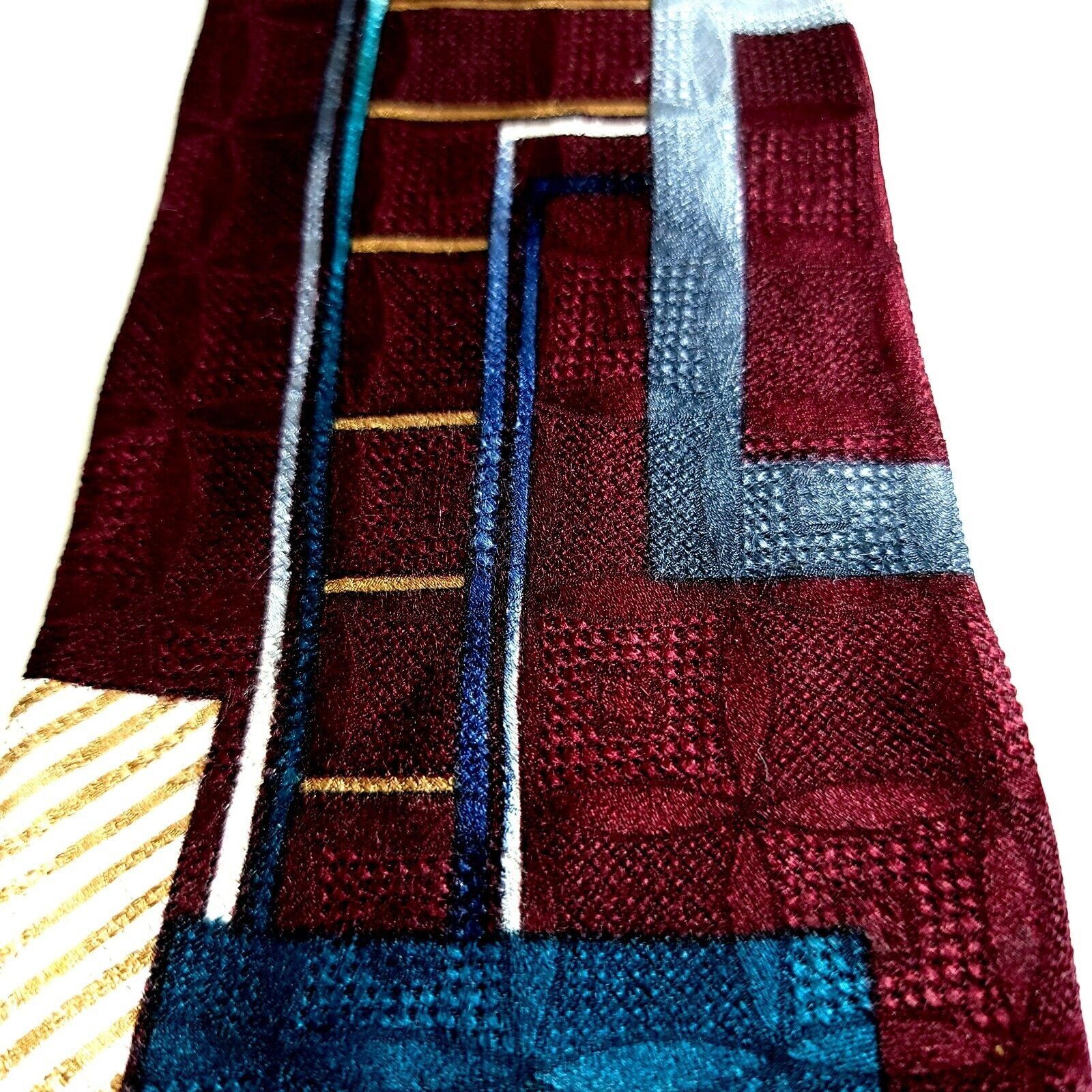 Other Wembley Maroon Red Teal Abstract Jacquard Print Wide Silk Ti Size ONE SIZE - 2 Thumbnail