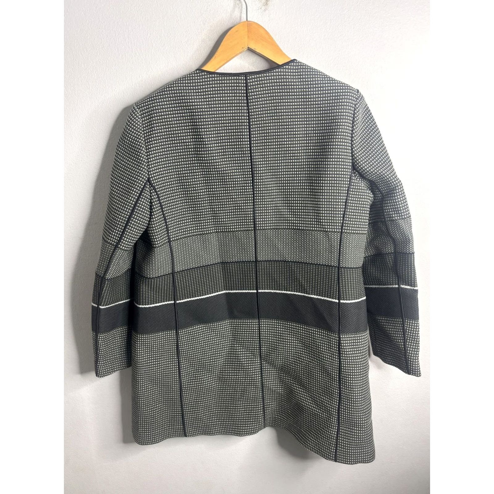 Vintage Lafayette 148 New York Blazer Womens 8 Gray Black Check Collarless Open Front Tailored Jacket Workwear Size M / US 6-8 / IT 42-44 - 5 Thumbnail
