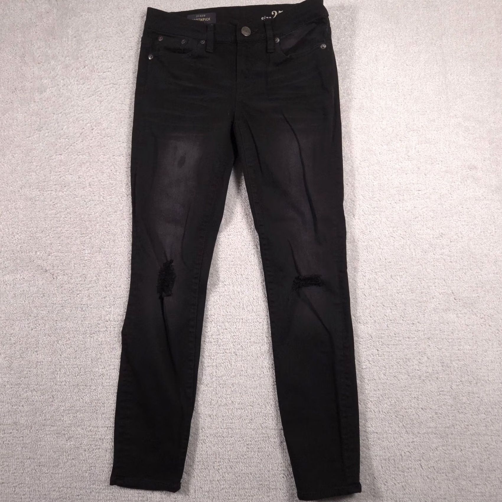 J.Crew J.CREW Toothpick Jeans Womens 25 Black Mid Rise Distressed Skinny Stretch Denim Jeans Size 42" / US 20 - 2 Thumbnail