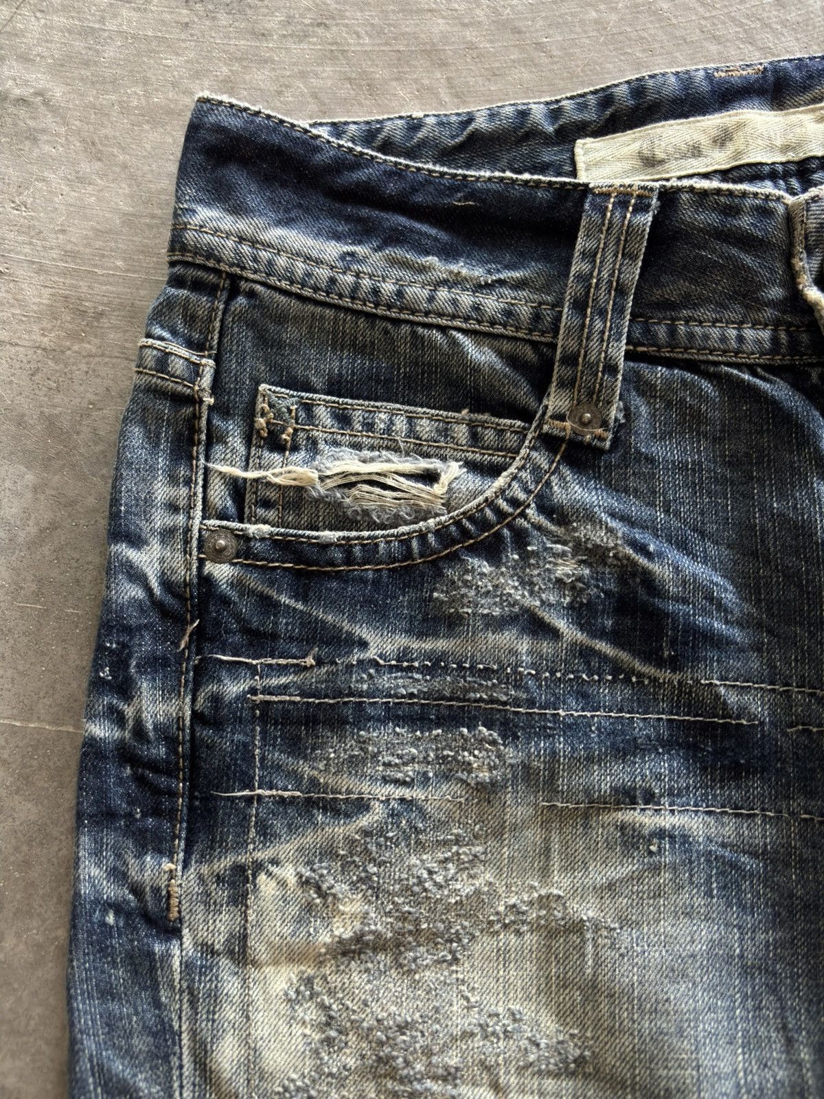 Japanese Brand COOK JEANS distressed japanese punk rockstar grunge low rise Size US 27 - 10 Thumbnail