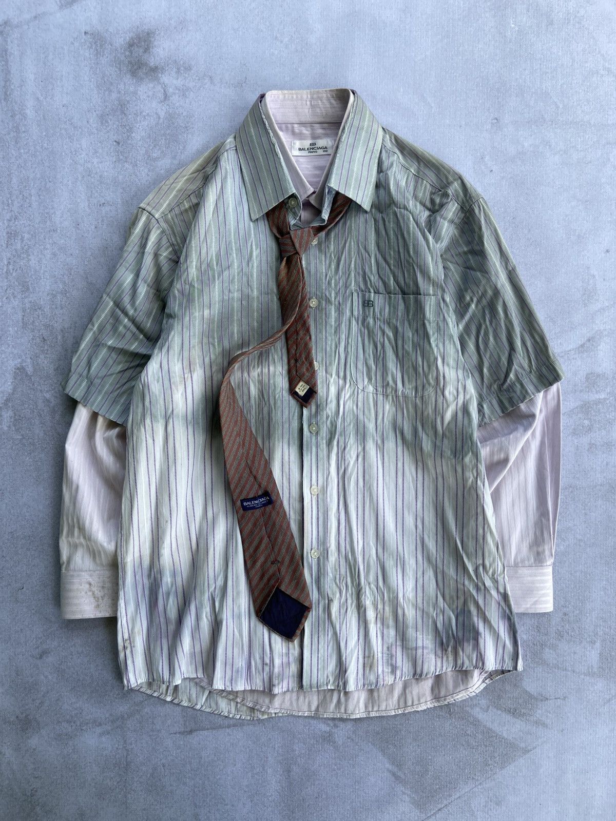 Vintage Vintage 90s Balenciaga Double layer shirt destroyed Size US L / EU 52-54 / 3 - 1 Thumbnail