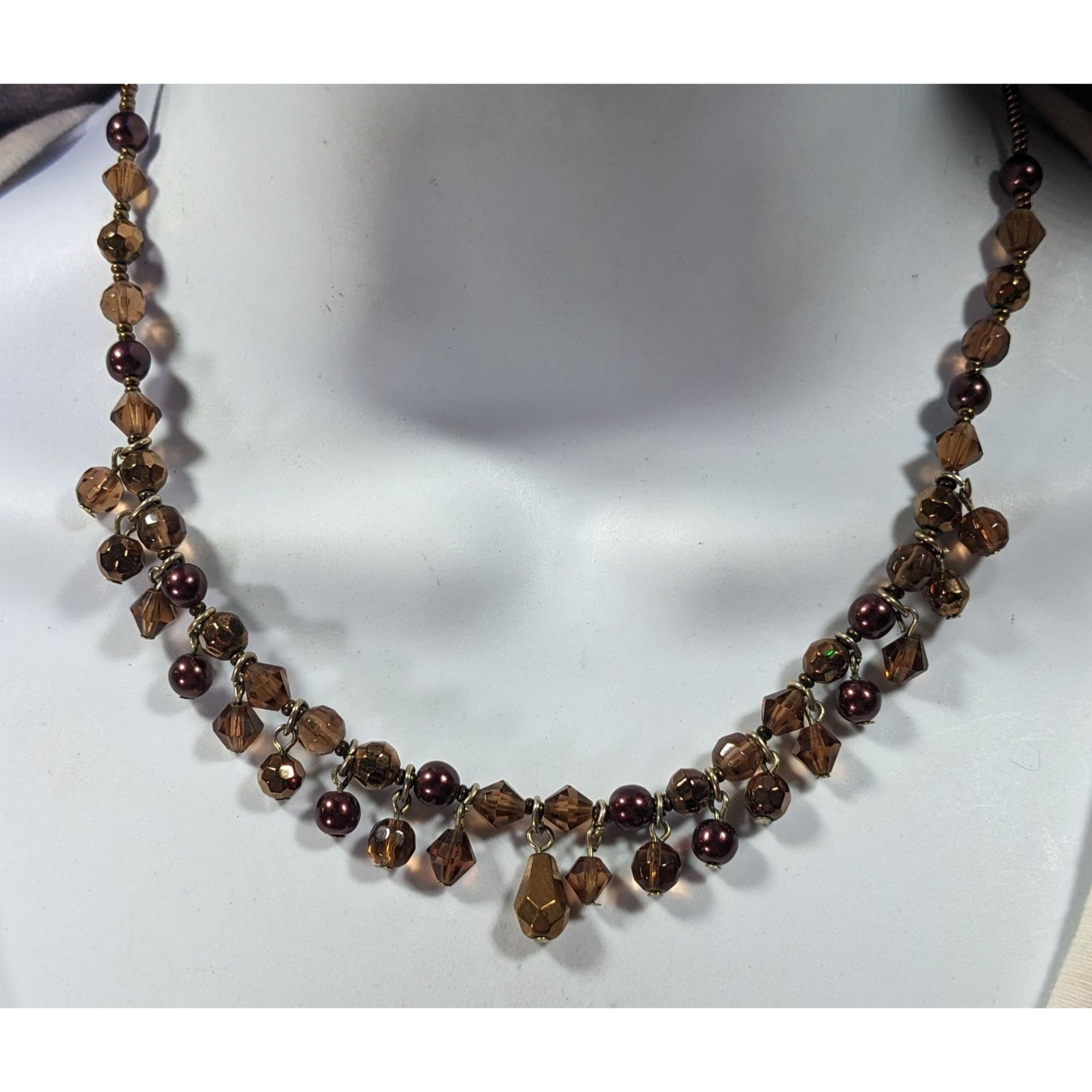 Other Rustic Brown Glass Faux Pearl Beaded Fringe Necklace Size ONE SIZE - 4 Thumbnail