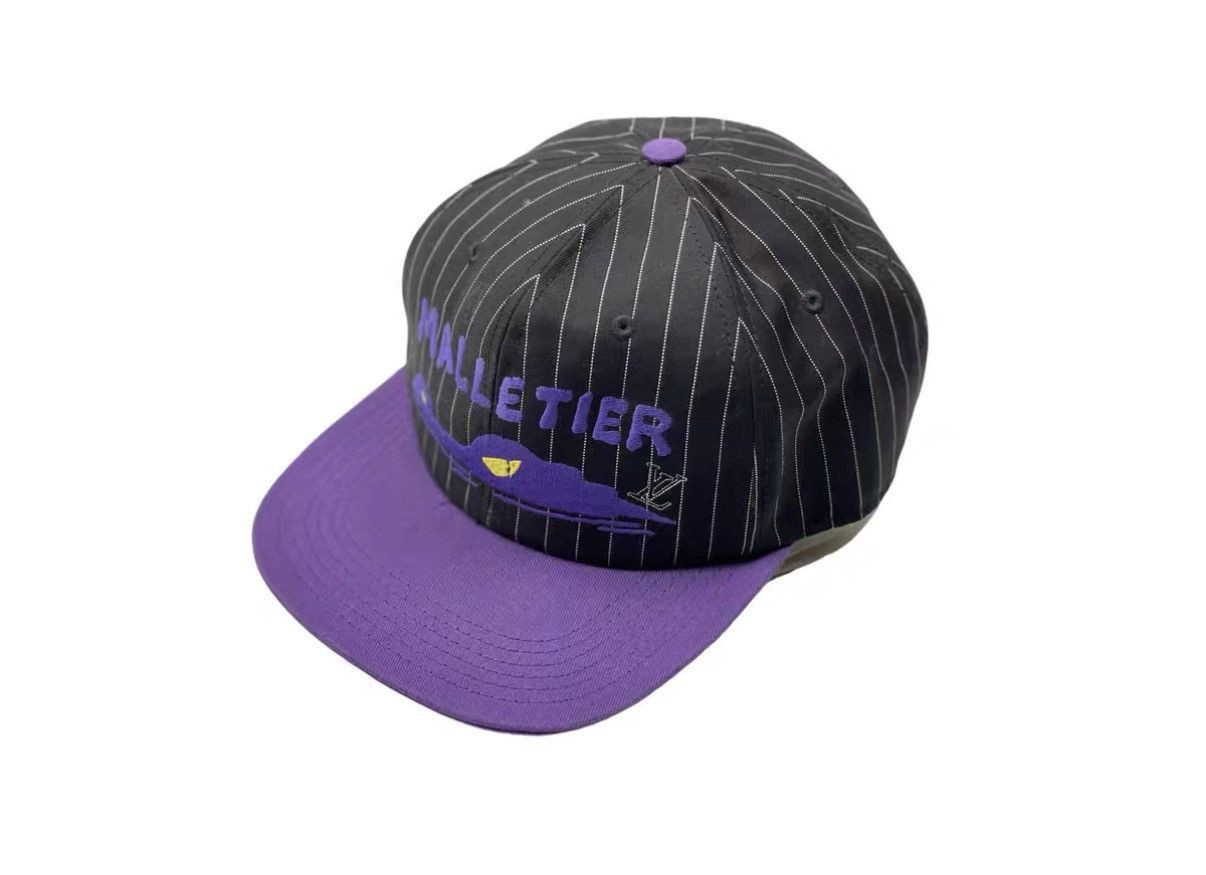 Louis Vuitton Gray Striped Snapback Hat with Purple Brim Size ONE SIZE - 1 Thumbnail
