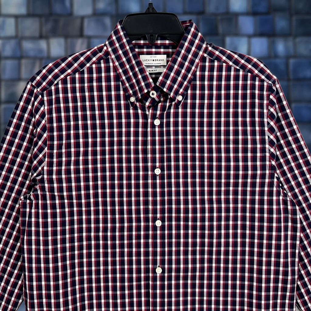 Lucky Brand Lucky Brand Shirt Mens Medium Red Navy Check Plaid Slim Fit Stretch Casual Dress Shirt Size US M / EU 48-50 / 2 - 1 Thumbnail