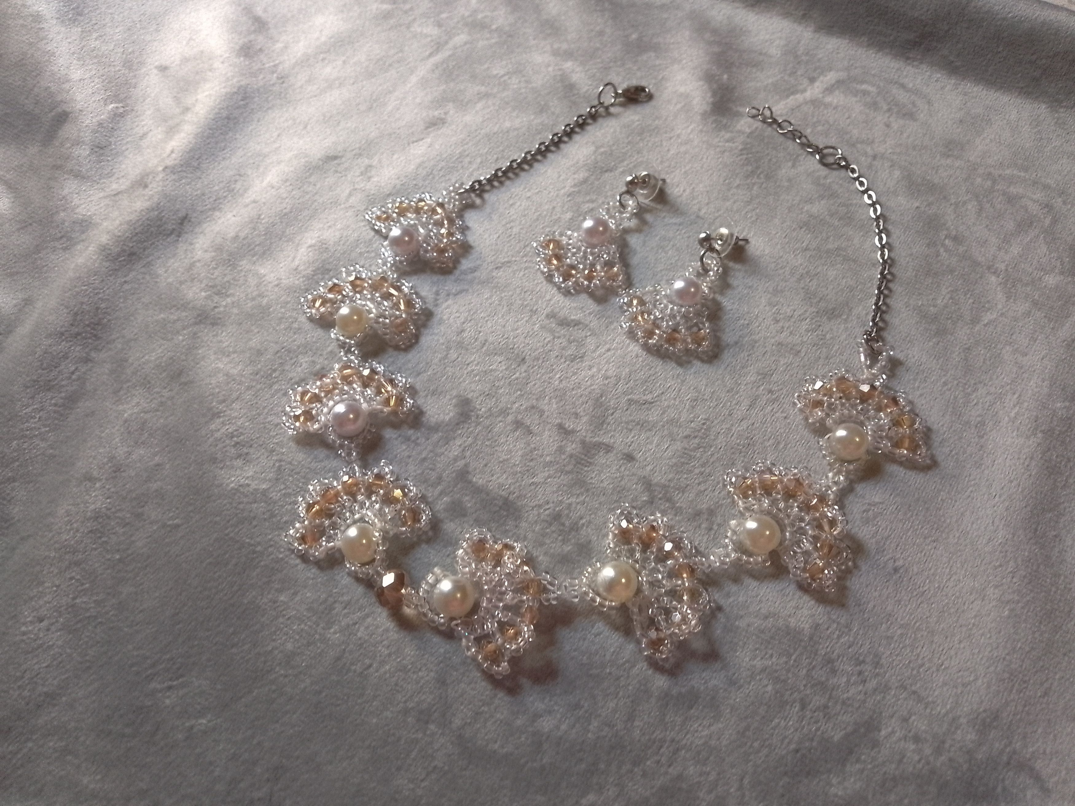 Handmade Necklace. Pearls, Crystal. Earrings. Handmade. Elegant Size ONE SIZE - 1 Thumbnail
