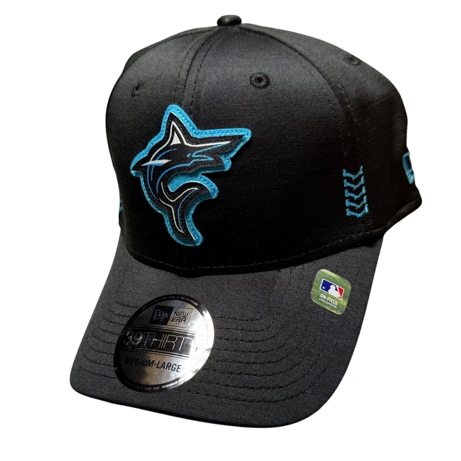 New Era New Era Miami Marlins MLB 39THIRTY Hat Mens M/L Black Clubhouse Stretch Fit Cap Size ONE SIZE - 2 Thumbnail