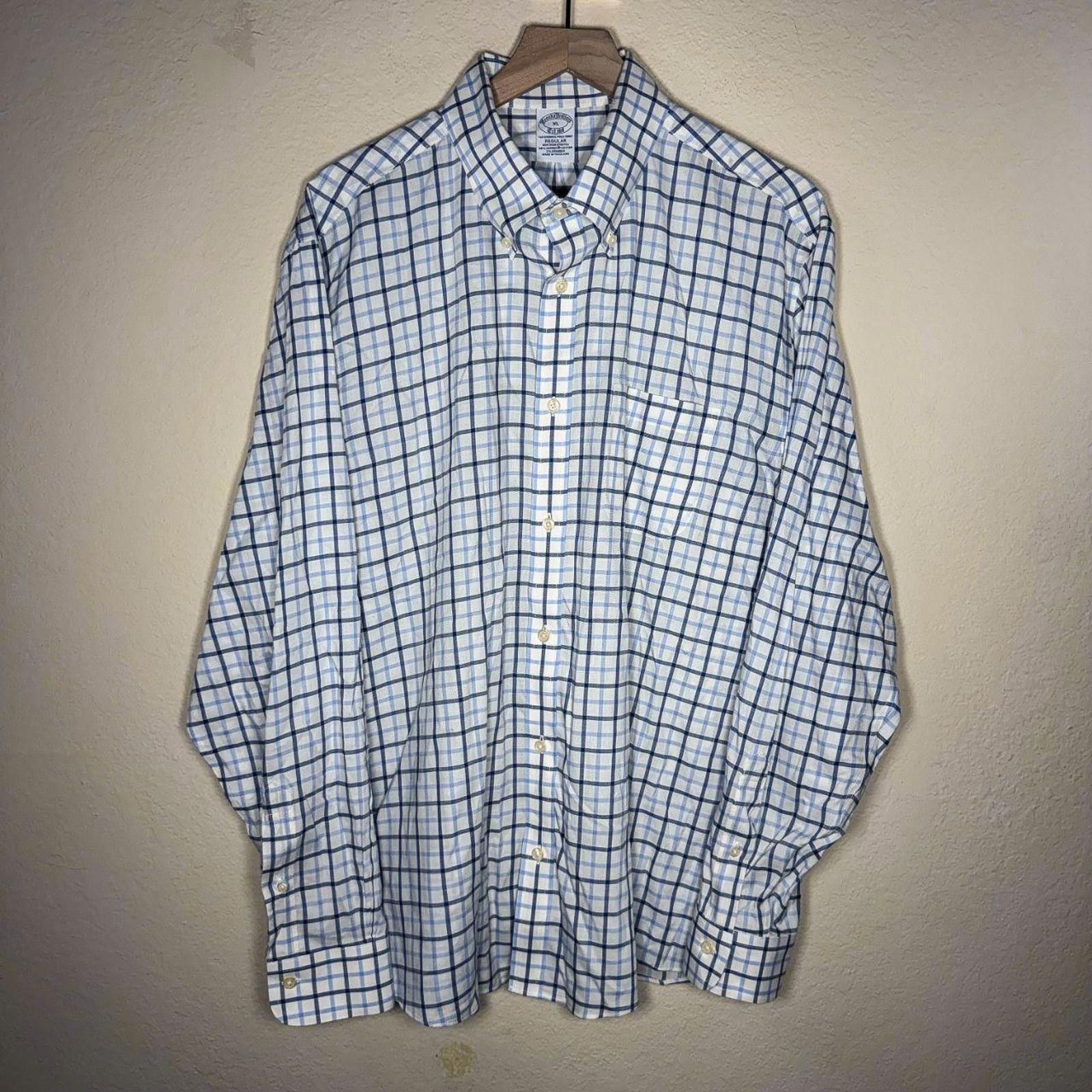Brooks Brothers Brooks Brothers Mens XL Blue White Noniron Long Sleeve Plaid Size US XL / EU 56 / 4 - 1 Thumbnail
