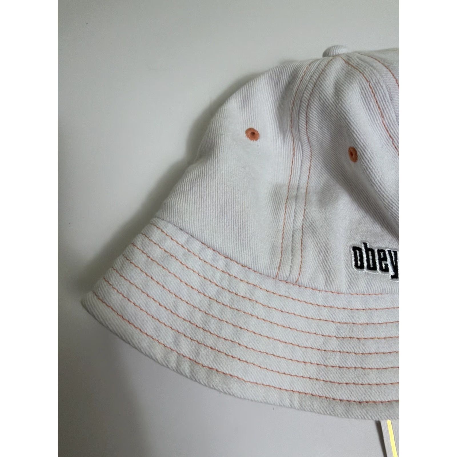 Obey VINTAGE Obey Bucket Hat 100% Cotton White Orange One Size Women Size ONE SIZE - 2 Thumbnail