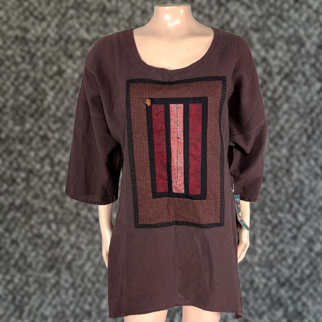 Vintage Brie Kriebel Shirt Cotton Geomoetric Tunic G2 - S - Women - Brown - Casual - Cotton - 44 bust - 29-32" length Size S / US 4 / IT 40 - 1 Thumbnail