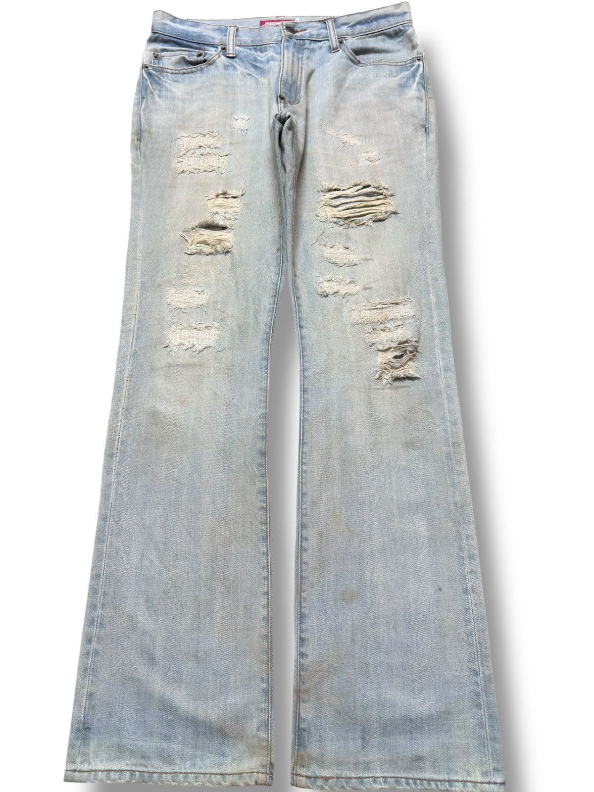 peaceminusone Vintage PeaceOnMars Flare Ripped Distressed Denim Size US 31 - 1 Thumbnail
