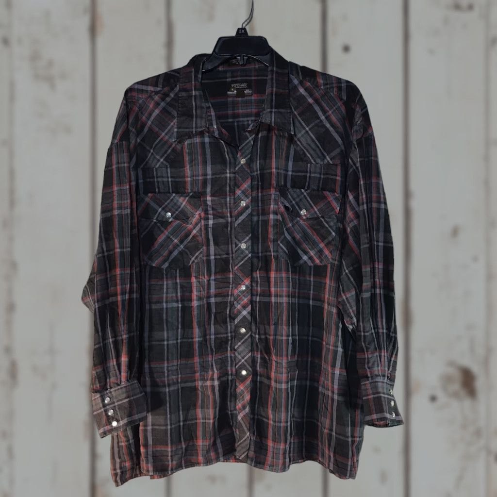 Vintage Outlaw Western Wear Shirt Multi-Plaid Pearl Snap Shirt Womens Size 3X Collared Button-Up Country of Origin China Size XXL / US 16-18 / IT 52-54 - 1 Thumbnail