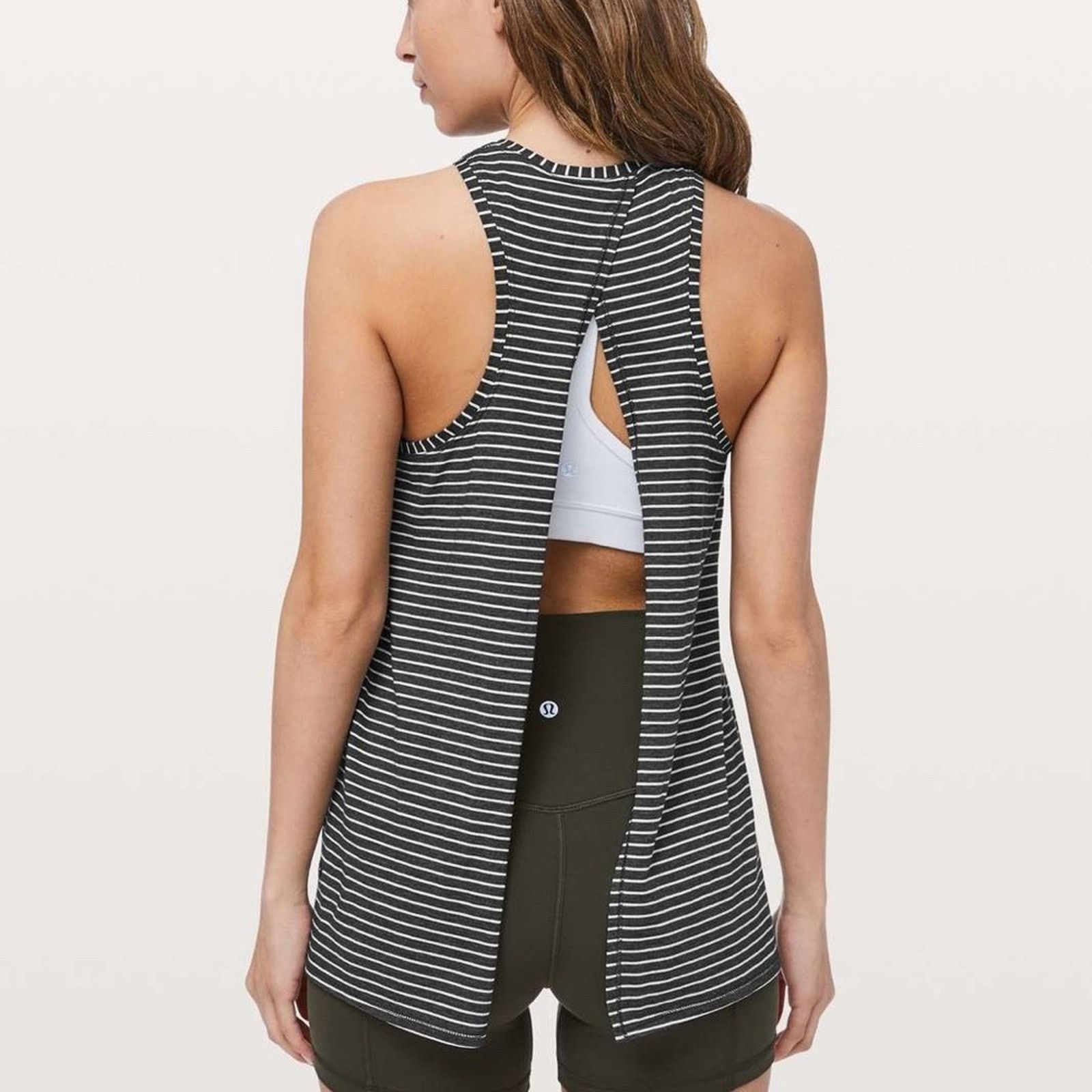 Lululemon Lululemon All Tied Up Tank Modern Stripe Heathered Black EUC Size S / US 4 / IT 40 - 2 Thumbnail