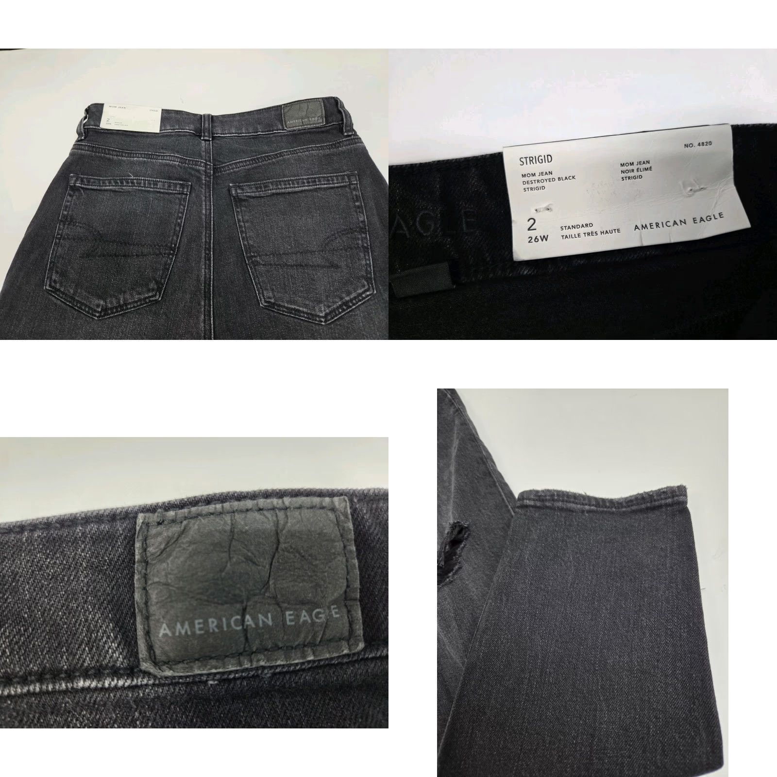 American Eagle Outfitters VINTAGE NWT American Eagle Strigid Super High Rise Destroyed Blk Mom Jean Size 2 #8084 Size 26" / US 2 / IT 38 - 8 Thumbnail