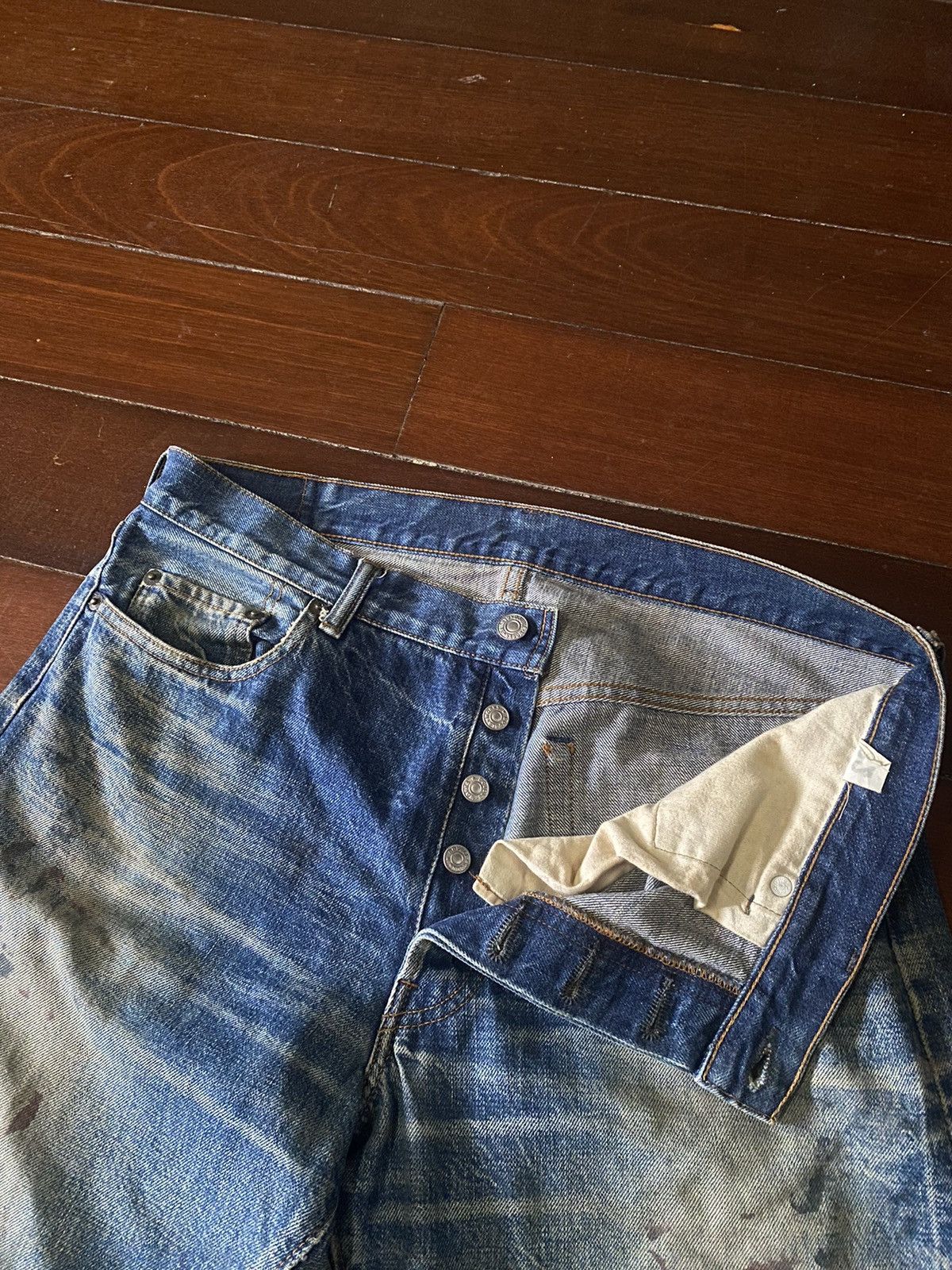 Japanese Brand FIRE 🔥 Warehouse DOUBBLE WORKS Selvedge SPLATTED COLOUR Size US 35 - 16 Thumbnail