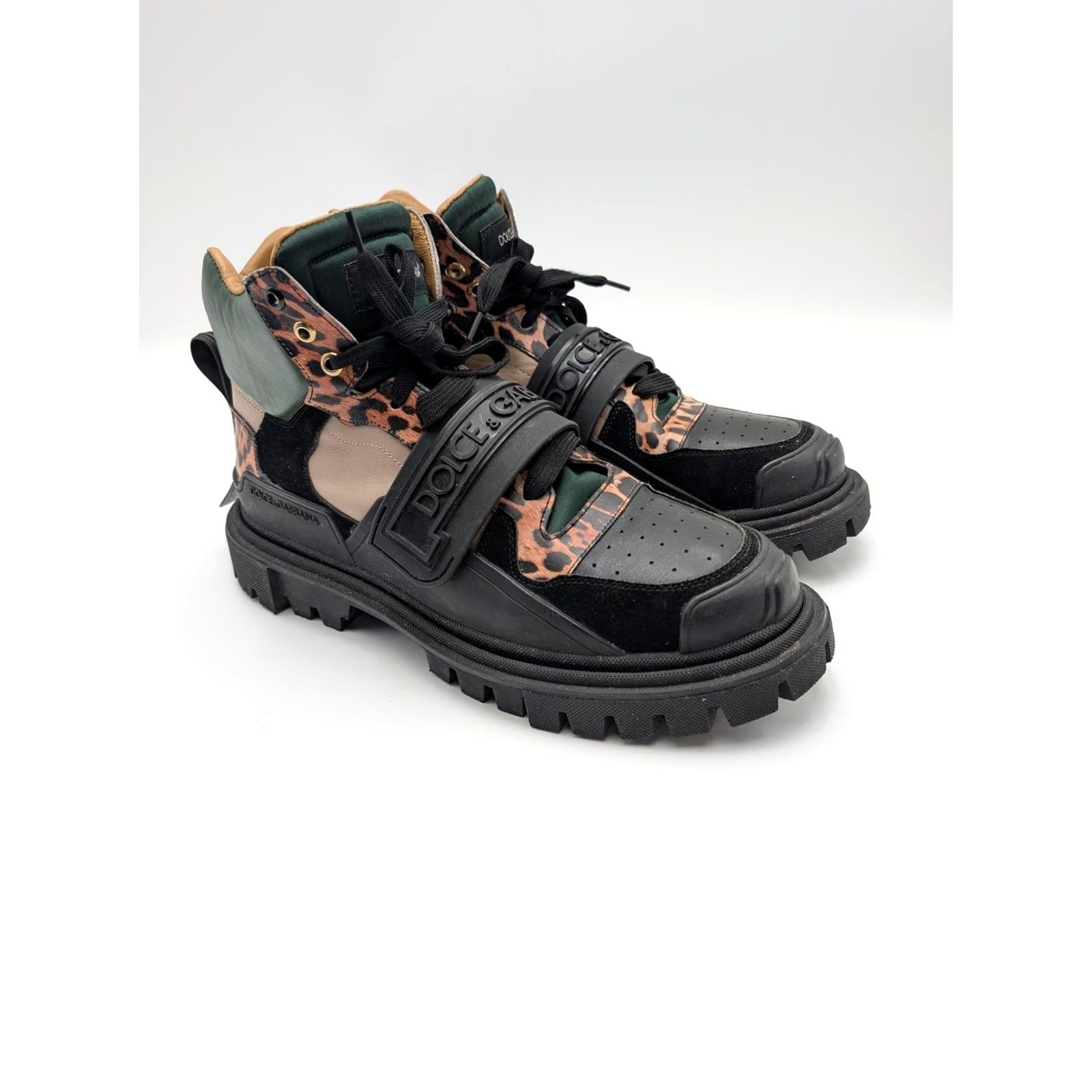 Dolce & Gabbana Dolce & Gabbana Boots Mens Size 11 Multi Leather Leopard Combat Chunky CS1699 Size US 11 / EU 44 - 2 Thumbnail