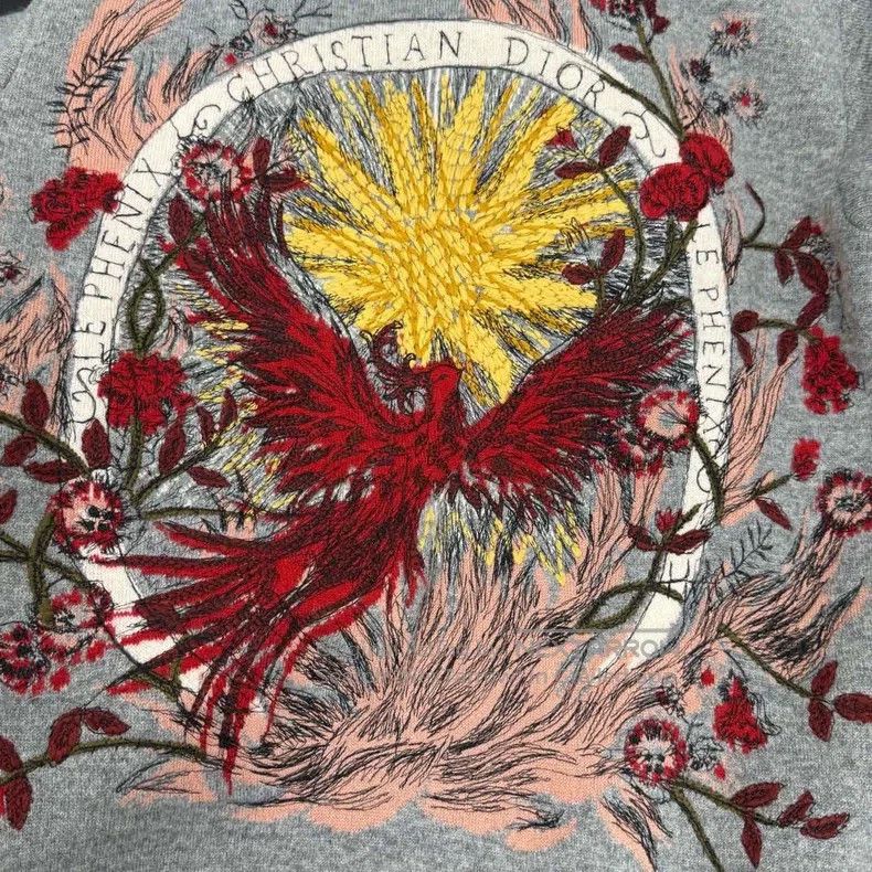 Dior Dior Grey Embroidered Phoenix Flower Cashmere Hooded Cardi Size XS / US 0-2 / IT 36-38 - 7 Thumbnail