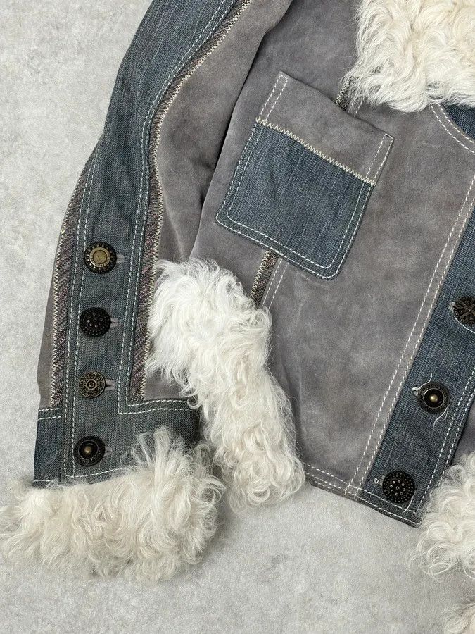 Just Cavalli AW2005 Cavalli Mongolian Fur Grey Leather & Blue Denim Jacket Size M / US 6-8 / IT 42-44 - 9 Thumbnail