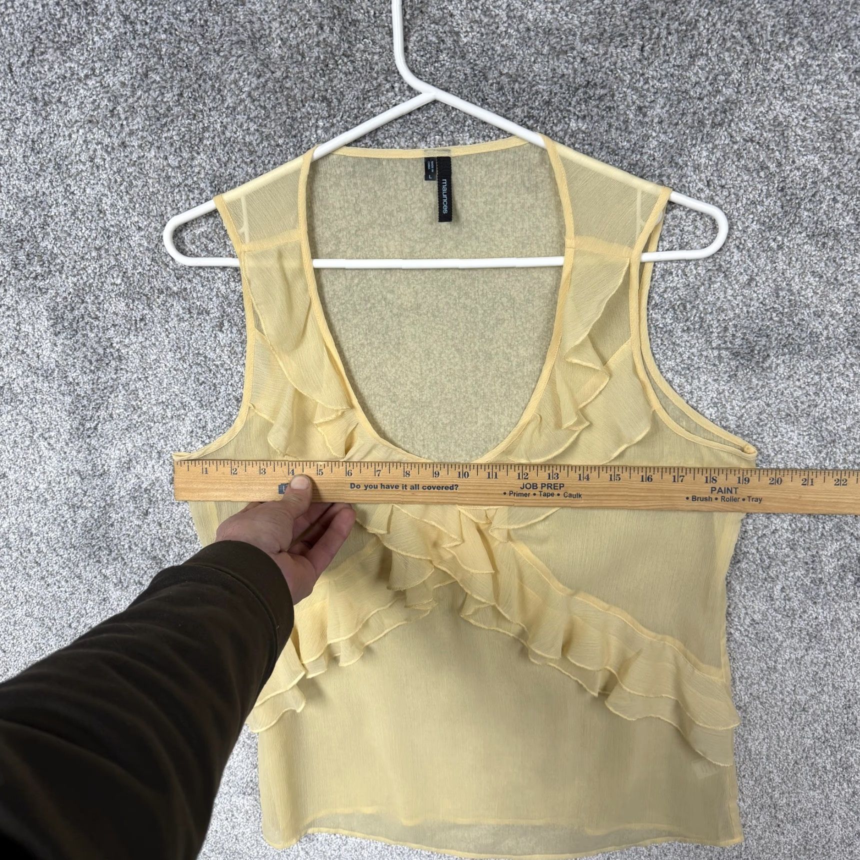 Vintage Maurices Tank Top L Yellow Chiffon Sleeveless V-Neck Ruffle Layering Casual Summer Women's TankTop Size L / US 10 / IT 46 - 3 Thumbnail