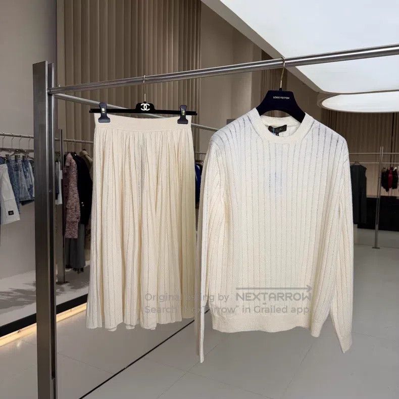 Loro Piana Loro Piana Ivory Stripe Knit Cashmere Silk Set Size S / US 4 / IT 40 - 1 Thumbnail