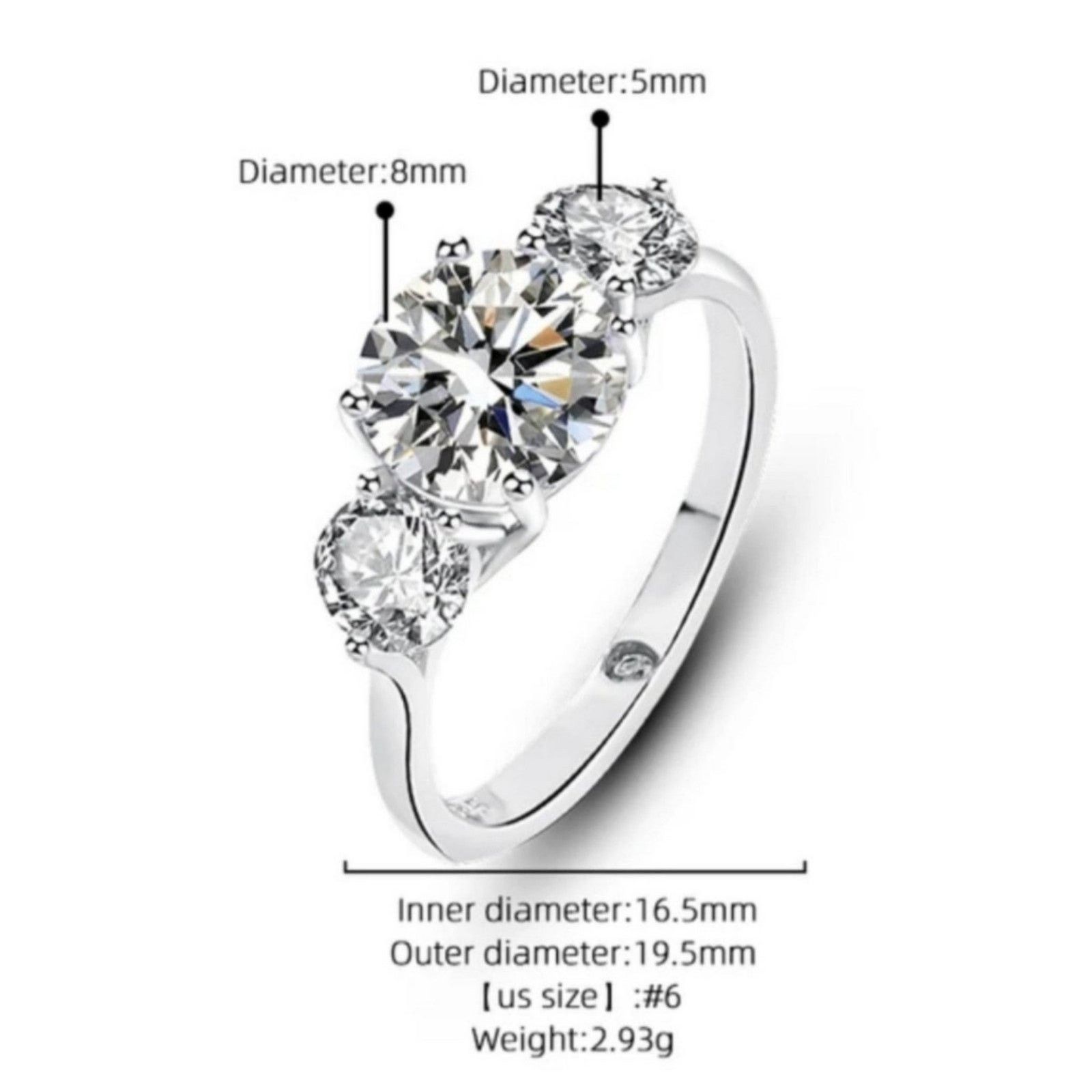 Other 2 CT Moissanite Three-Stone Engagement Ring 925 6 Size ONE SIZE - 12 Thumbnail