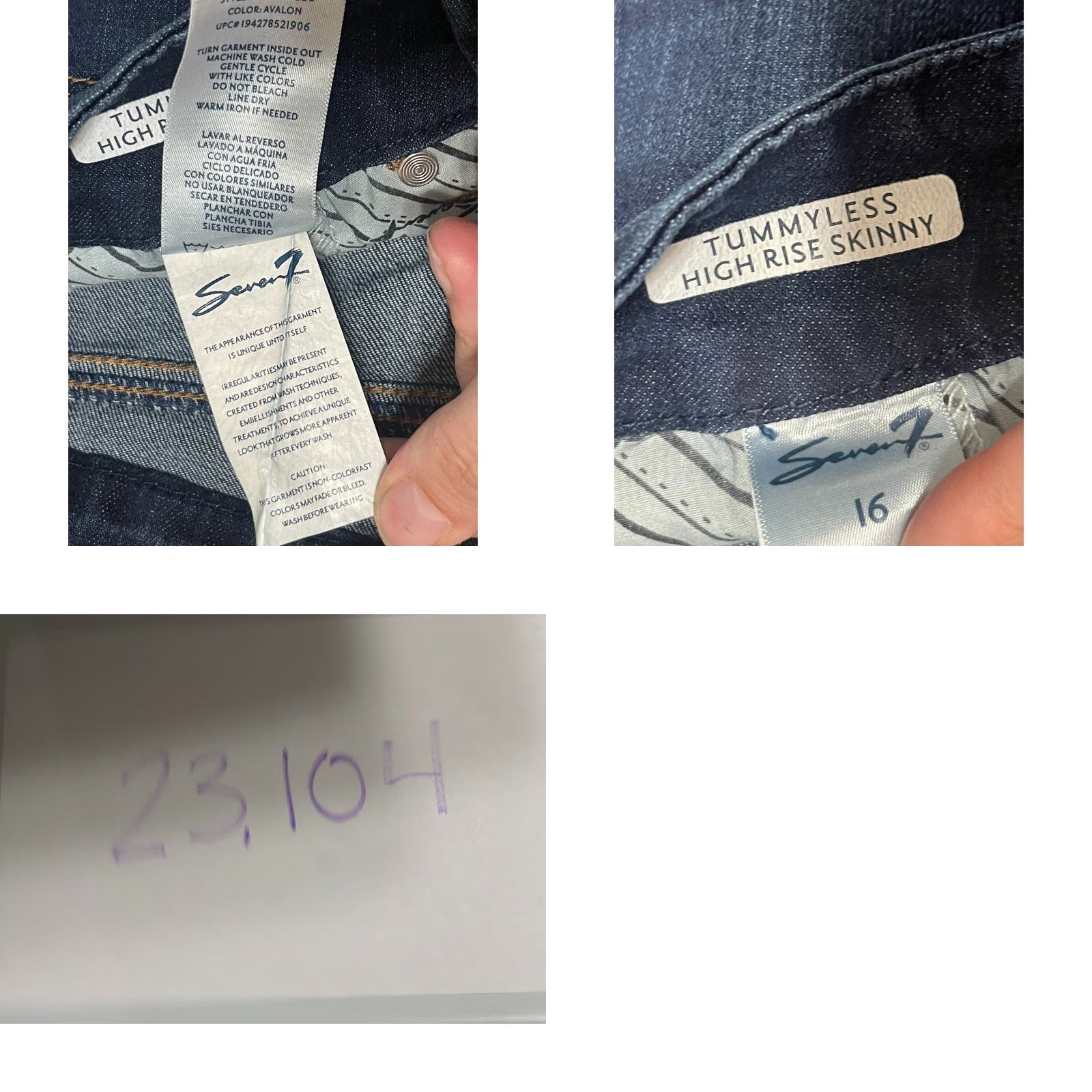 Vintage Seven7 Jeans Women's 16 Blue Denim Tummy Less High Rise Skinny Jeans Regular Inseam 29 in Dark Wash Womens Size 38" / US 16 / IT 52 - 8 Thumbnail