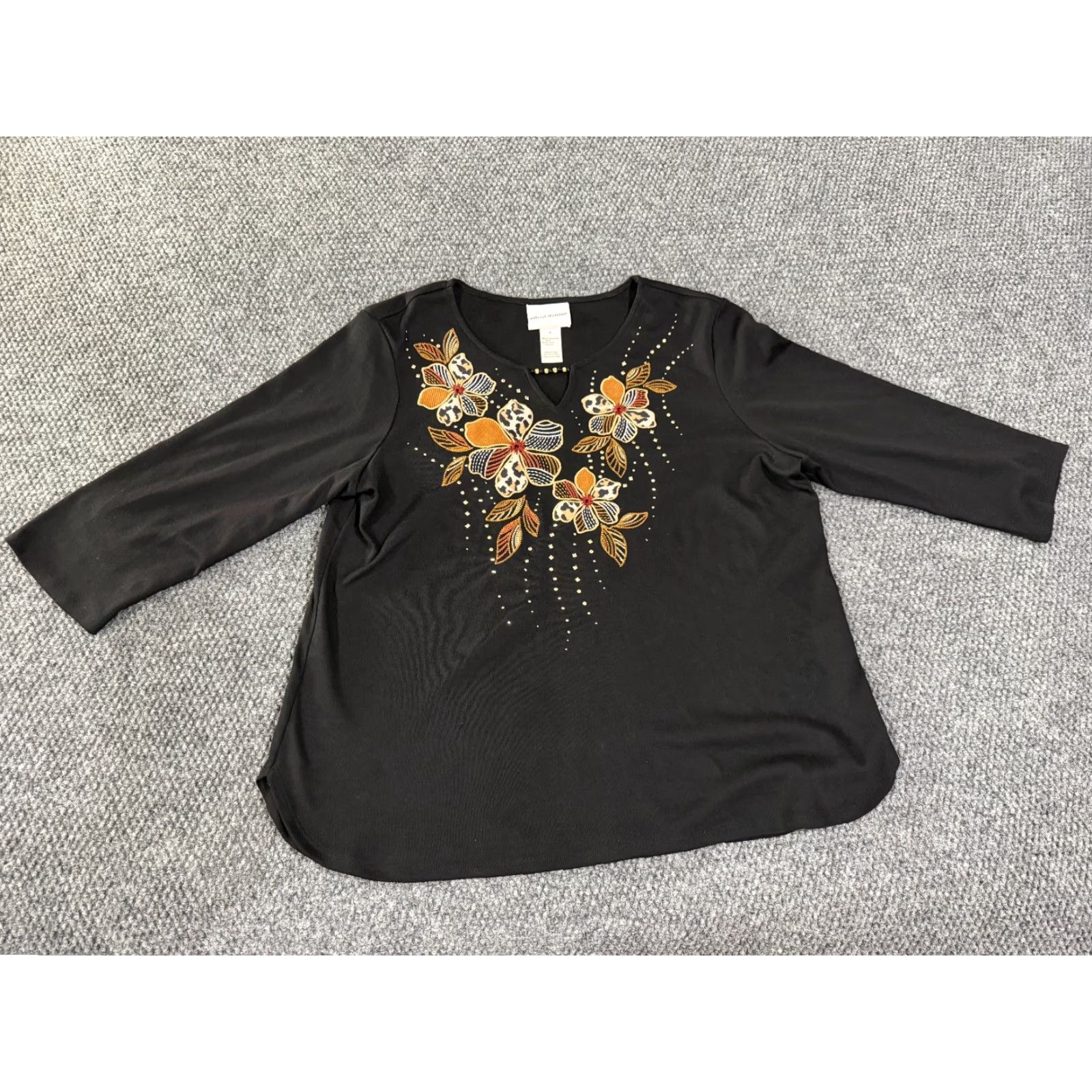 Vintage Alfred Dunner Blouse Womens M Black Floral Embroidered Long Sleeve Casual Shirt Size M / US 6-8 / IT 42-44 - 2 Thumbnail
