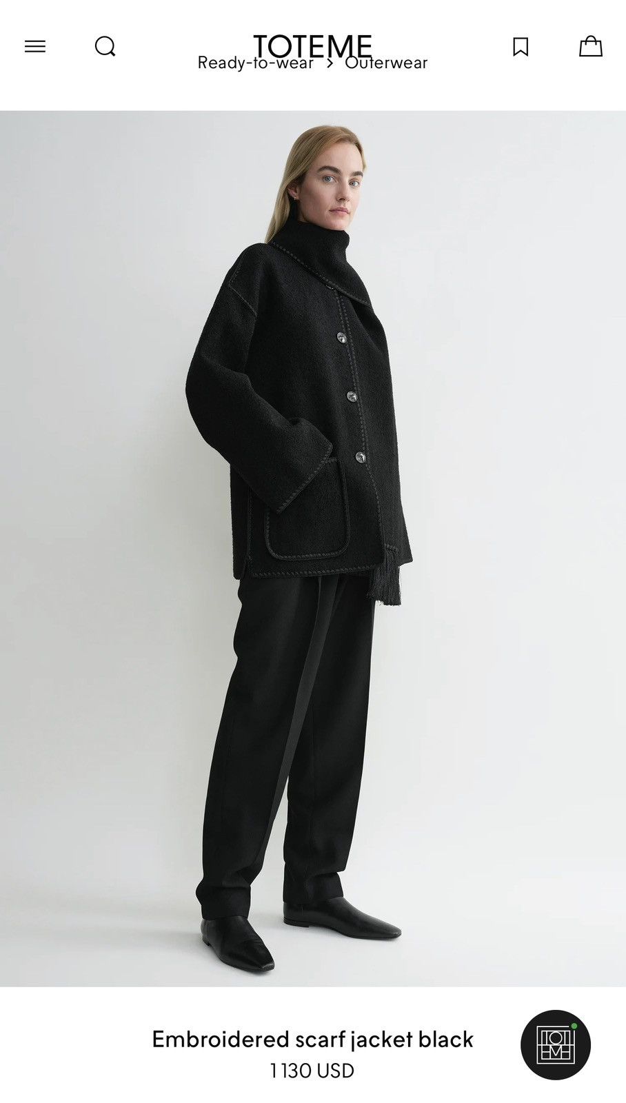 Designer × Toteme Toteme NWT avant garde wool blend embroidered scarf jacket Size XS / US 0-2 / IT 36-38 - 3 Thumbnail