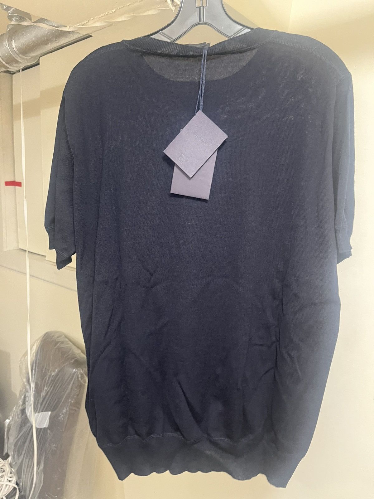 Prada Logo Short Sleeve Cashmere Wool Sweater Sz 50